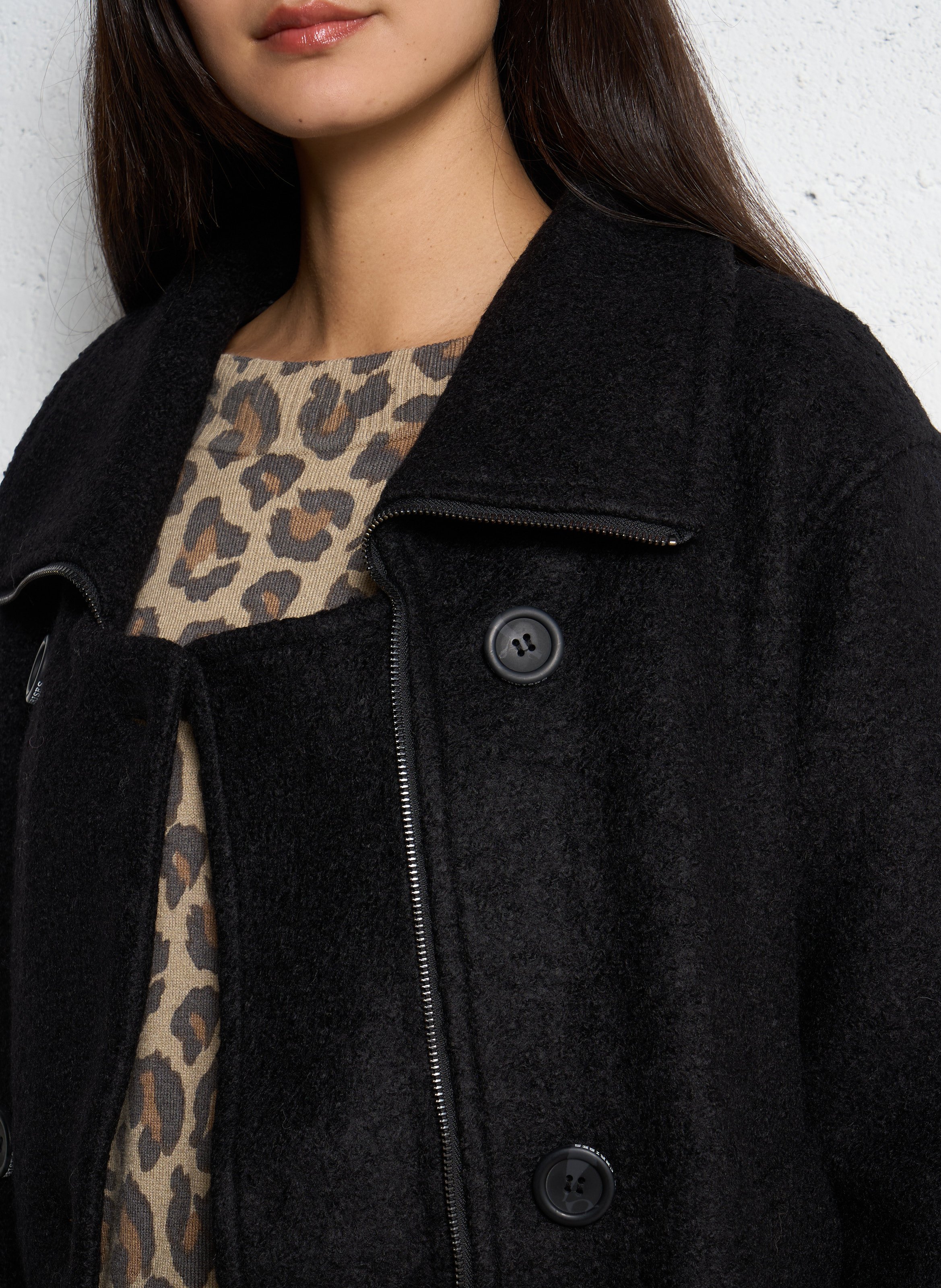 Manteau droit en laine mélangée LE TEMPS DES CERISES Noir