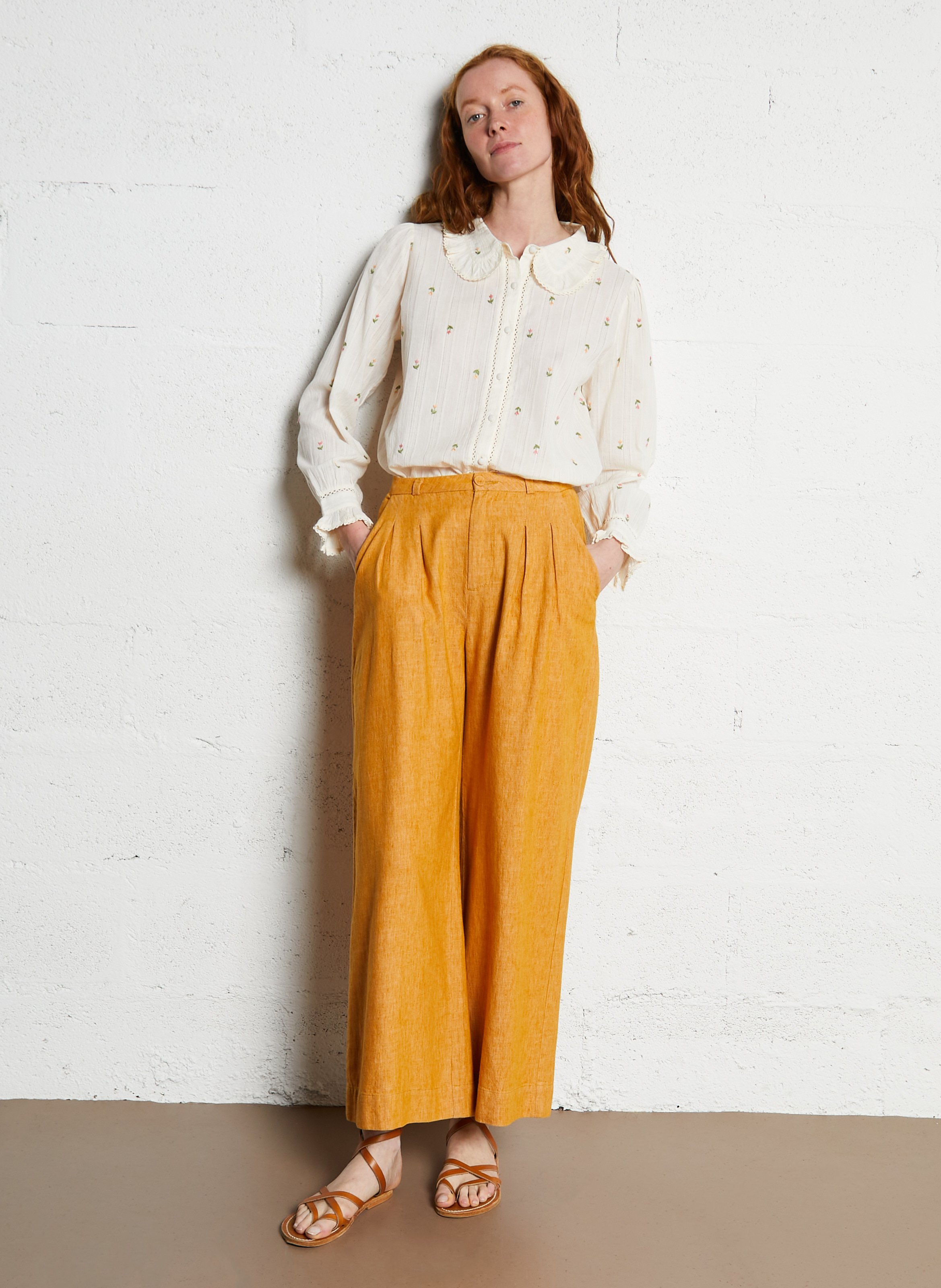 Katoenen blouse met Claudinekraag EMILE ET IDA Beige