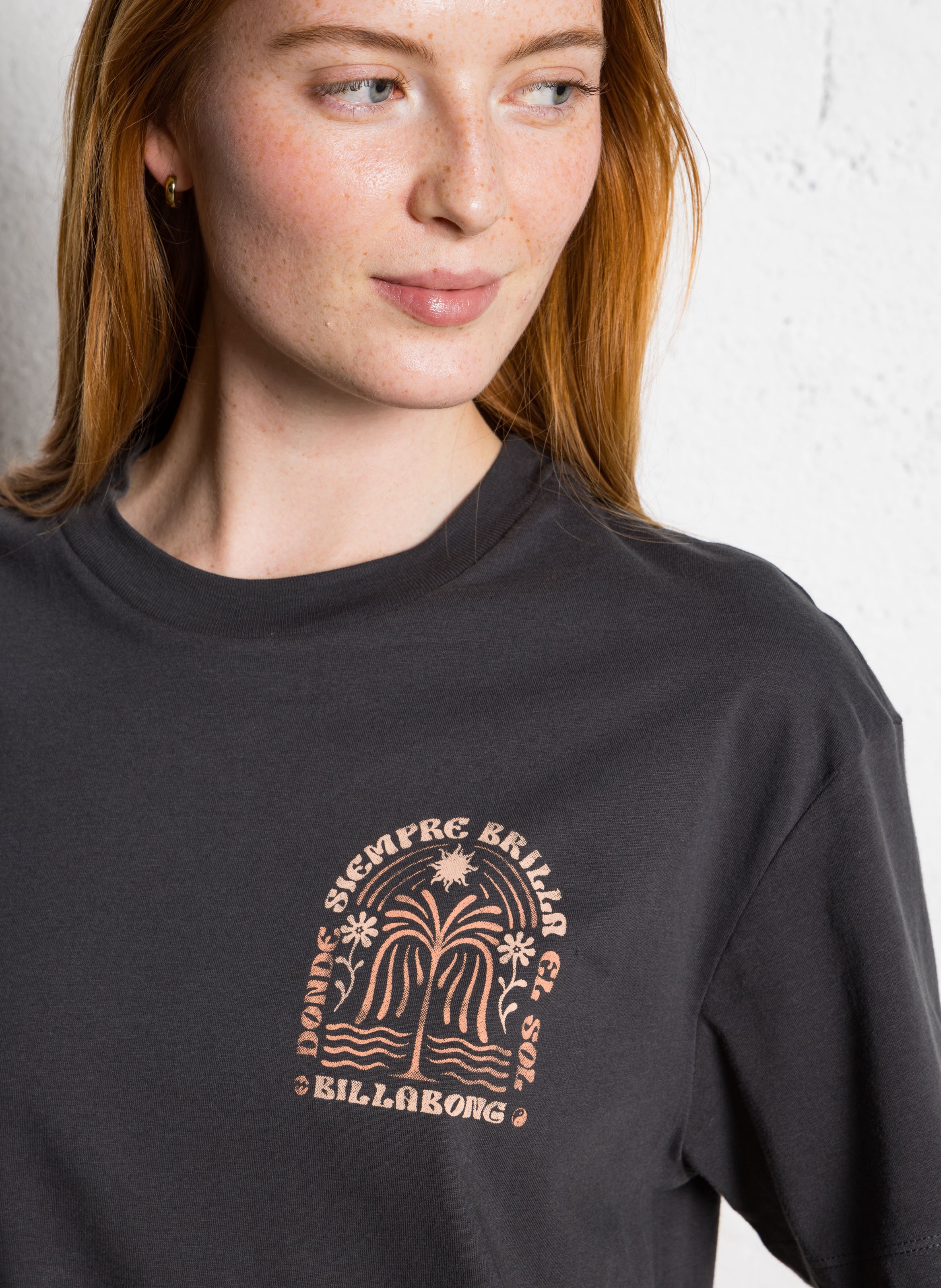 Tee-shirt droit col rond imprimé en coton BILLABONG Noir