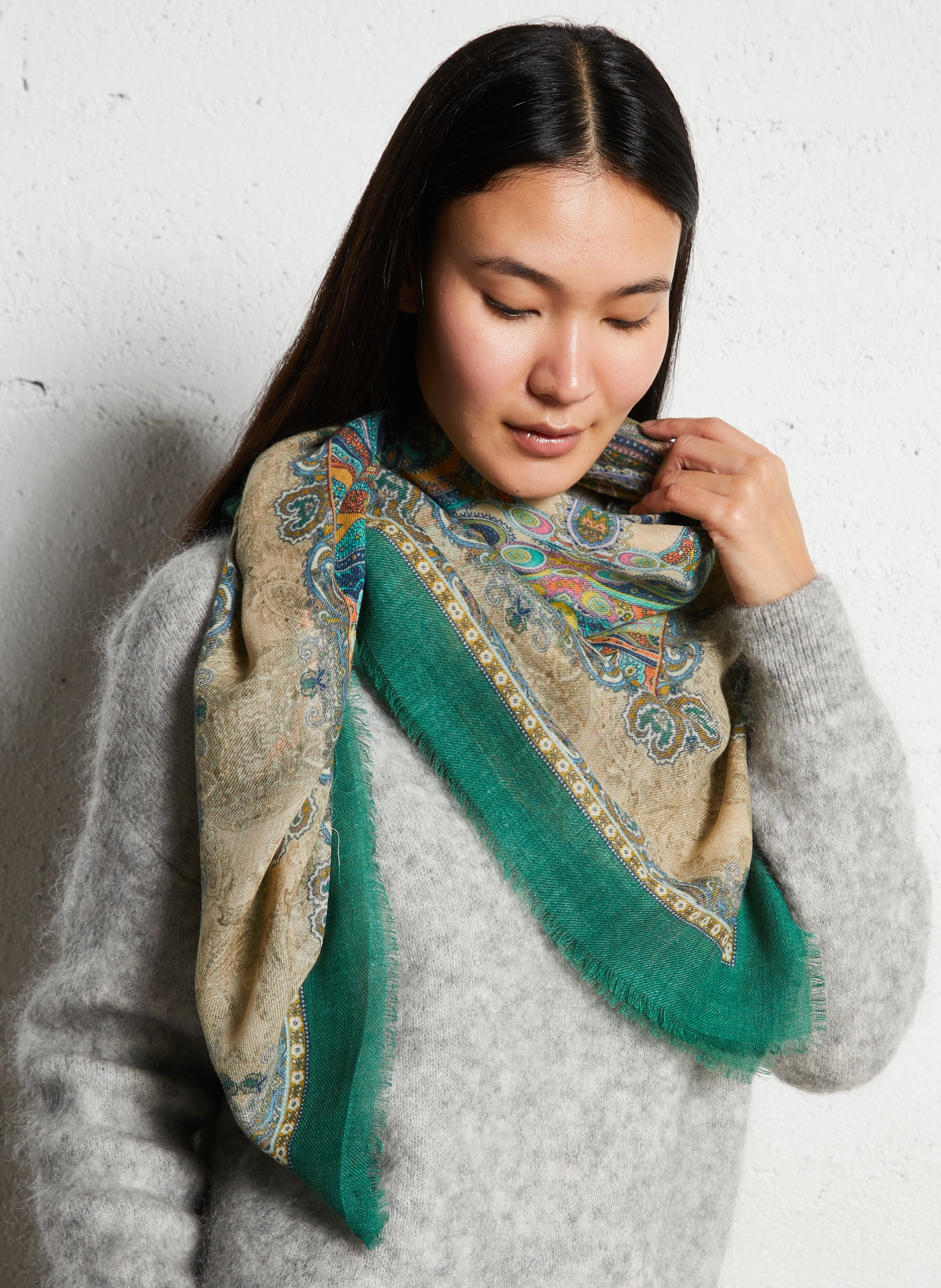 Foulard imprimé en laine mélangée SUD EXPRESS Vert