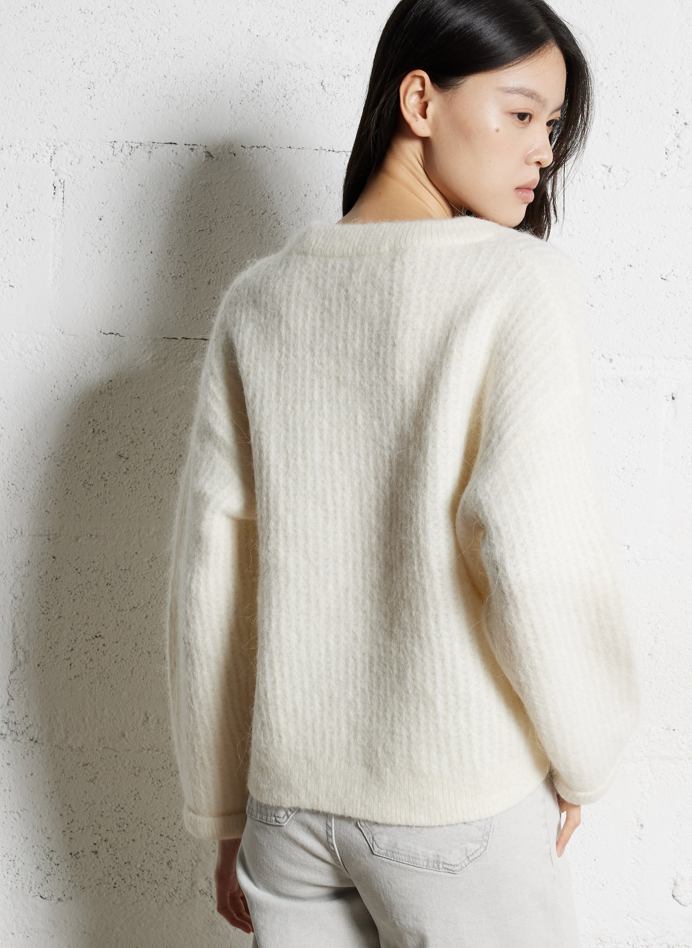 Oversized round neck alpaca blend sweater MAISON 123 White