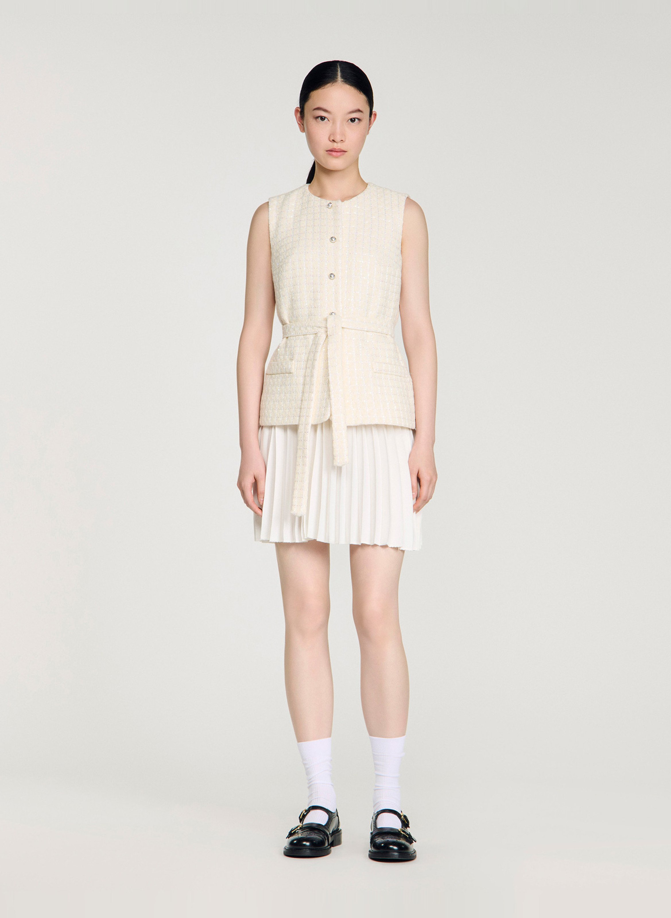 Robe courte col rond SANDRO Blanc