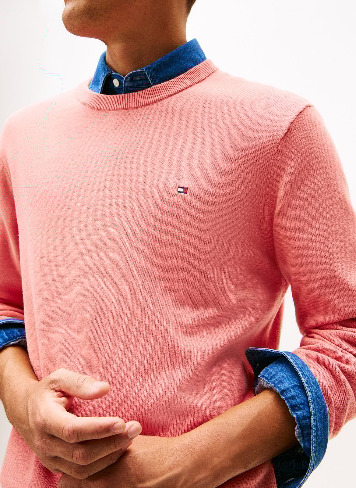 Katoenen tricottrui met ronde hals en fantasieprint Roze