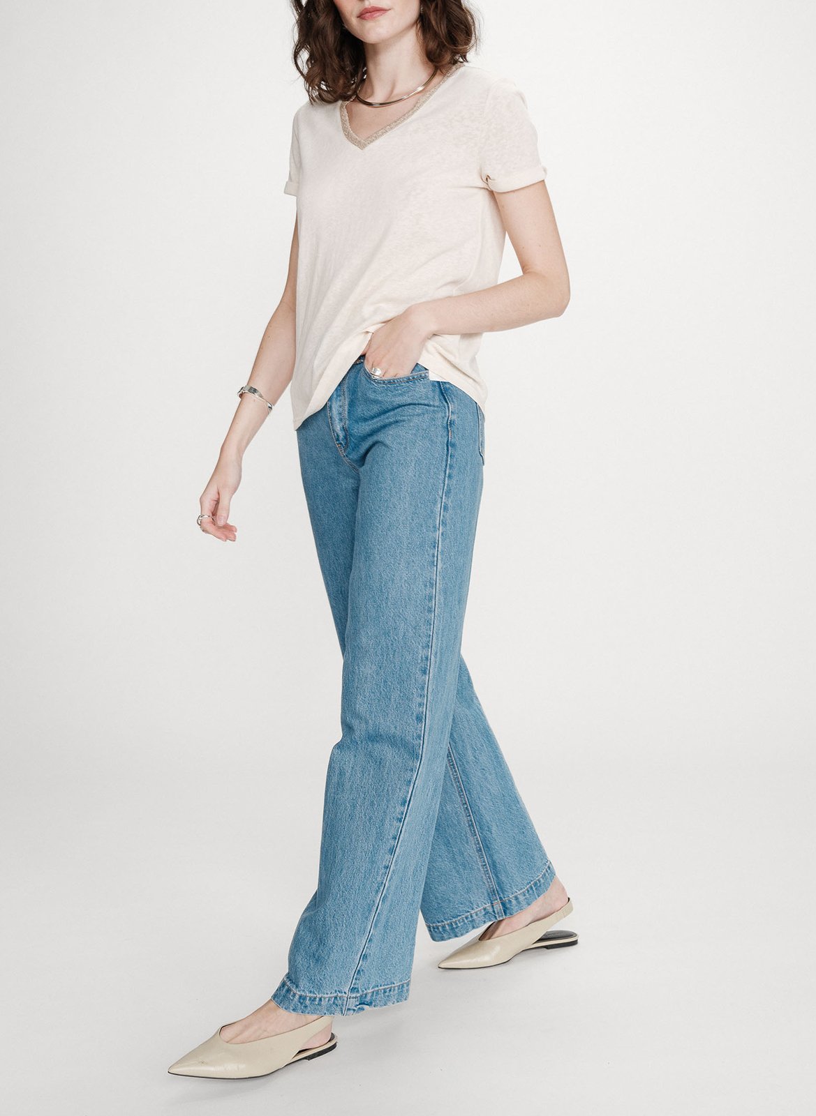 Basic cotton-mix T-shirt Brown