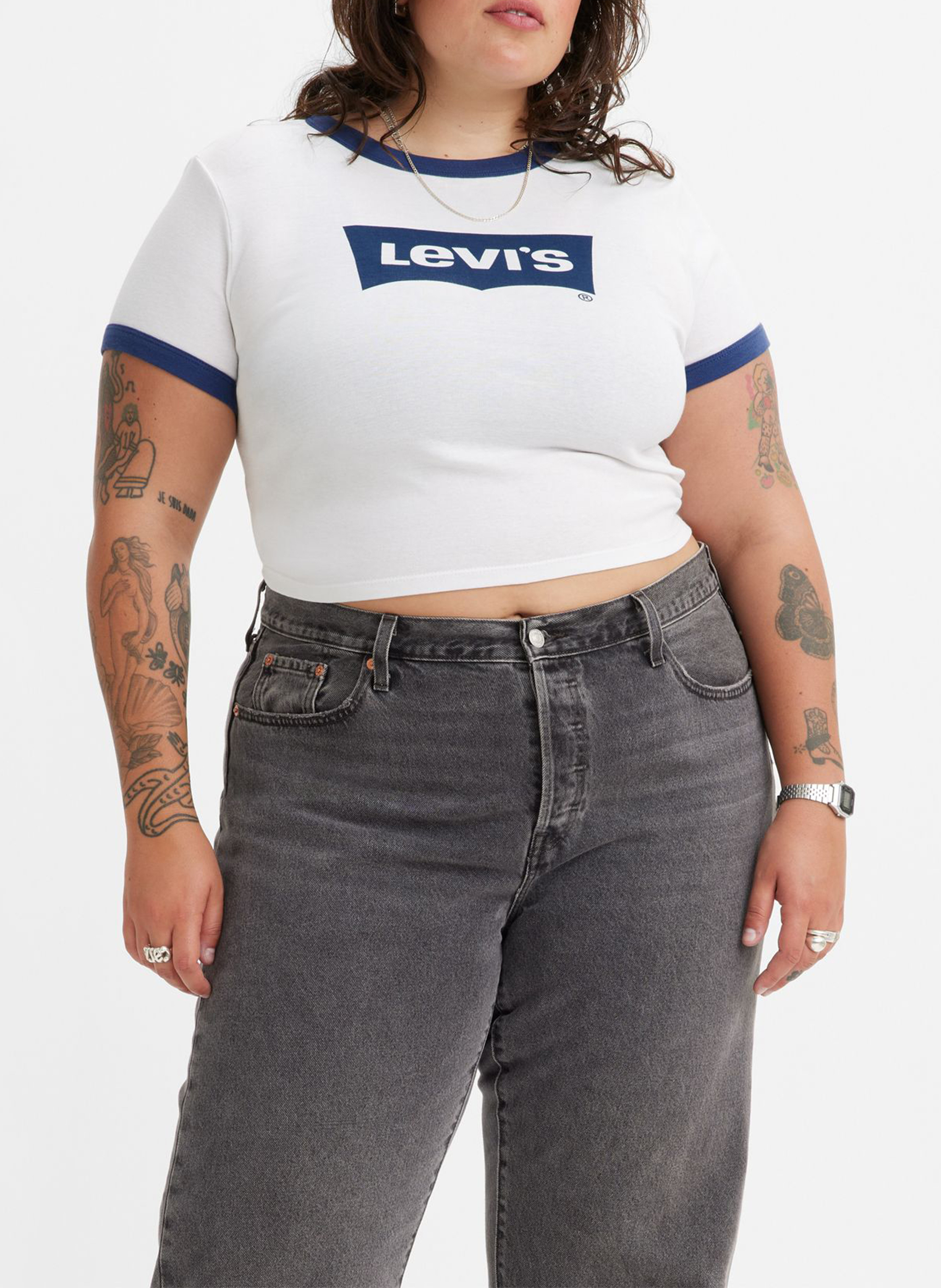 Tee-shirt court col rond imprimé en coton  LEVI'S Blanc