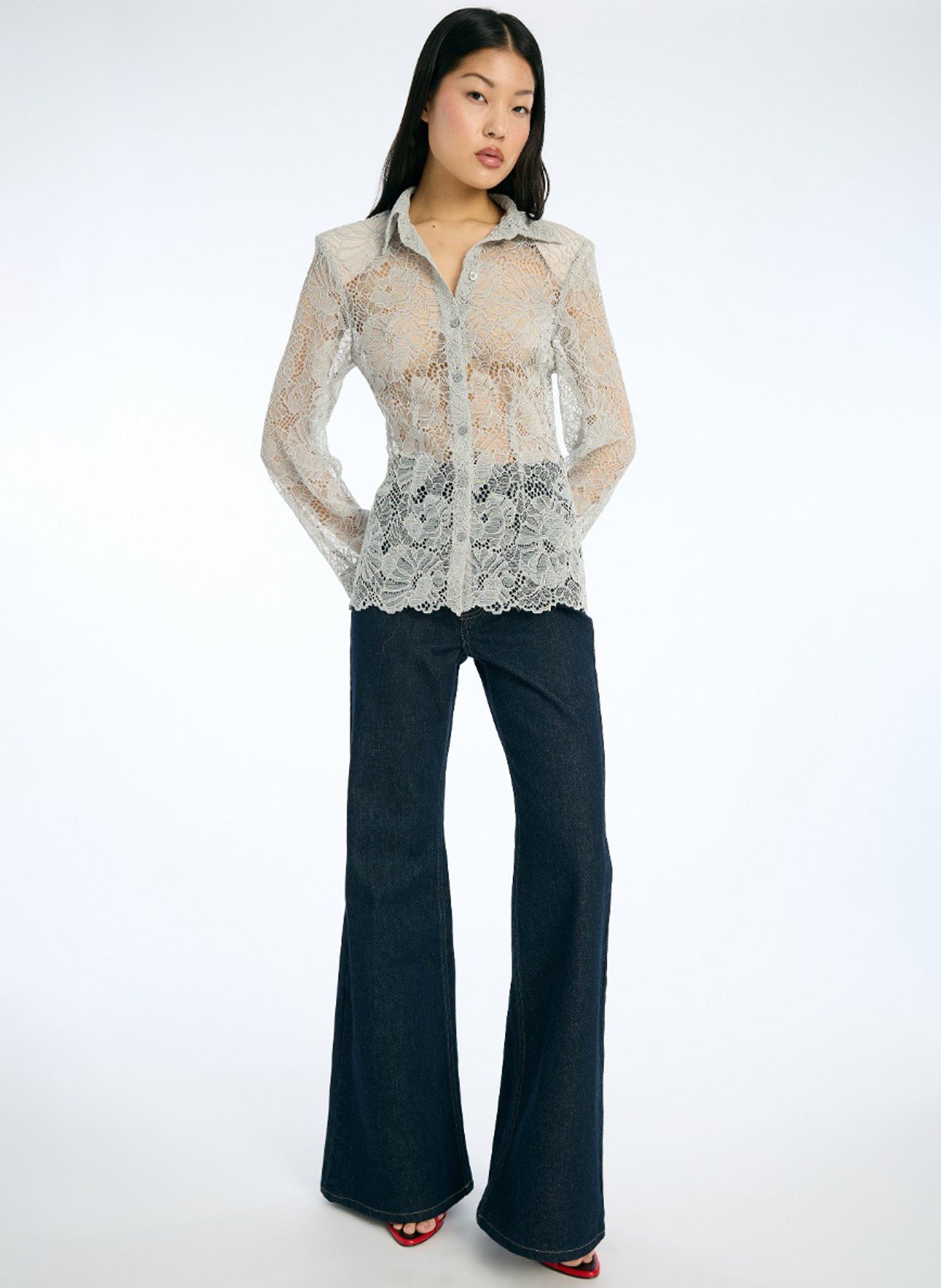 Classic-collar lace shirt ROTATE Grey