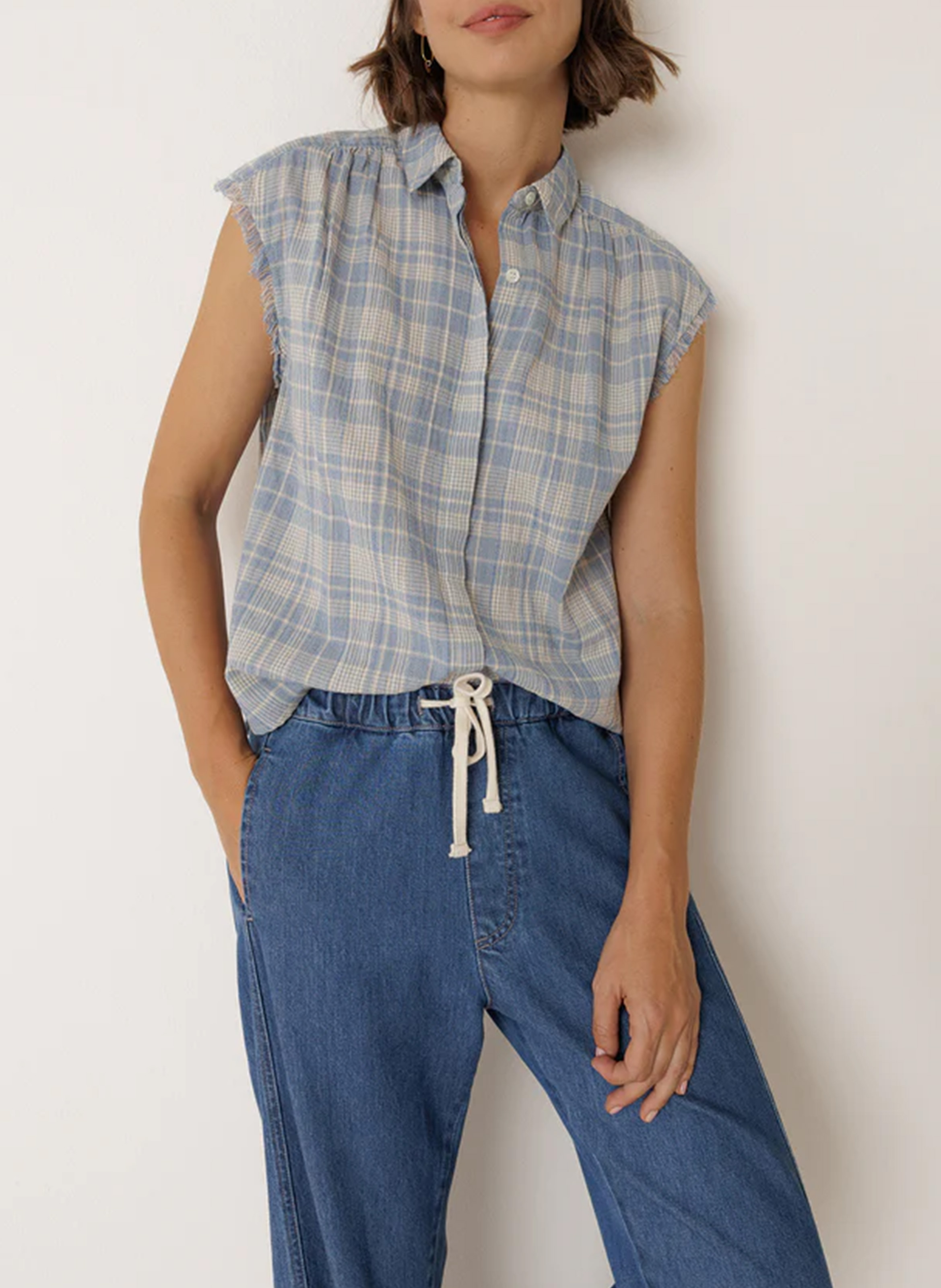 Sleeveless checkered shirt INDI & COLD Blue