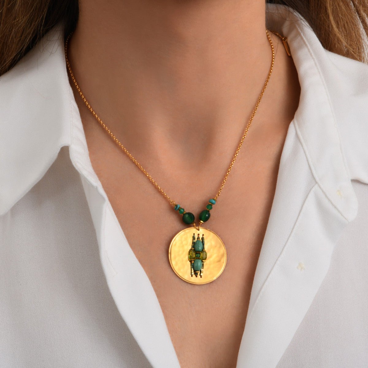 Adjustable pendant necklace   gold-plated SATELLITE PARIS Green