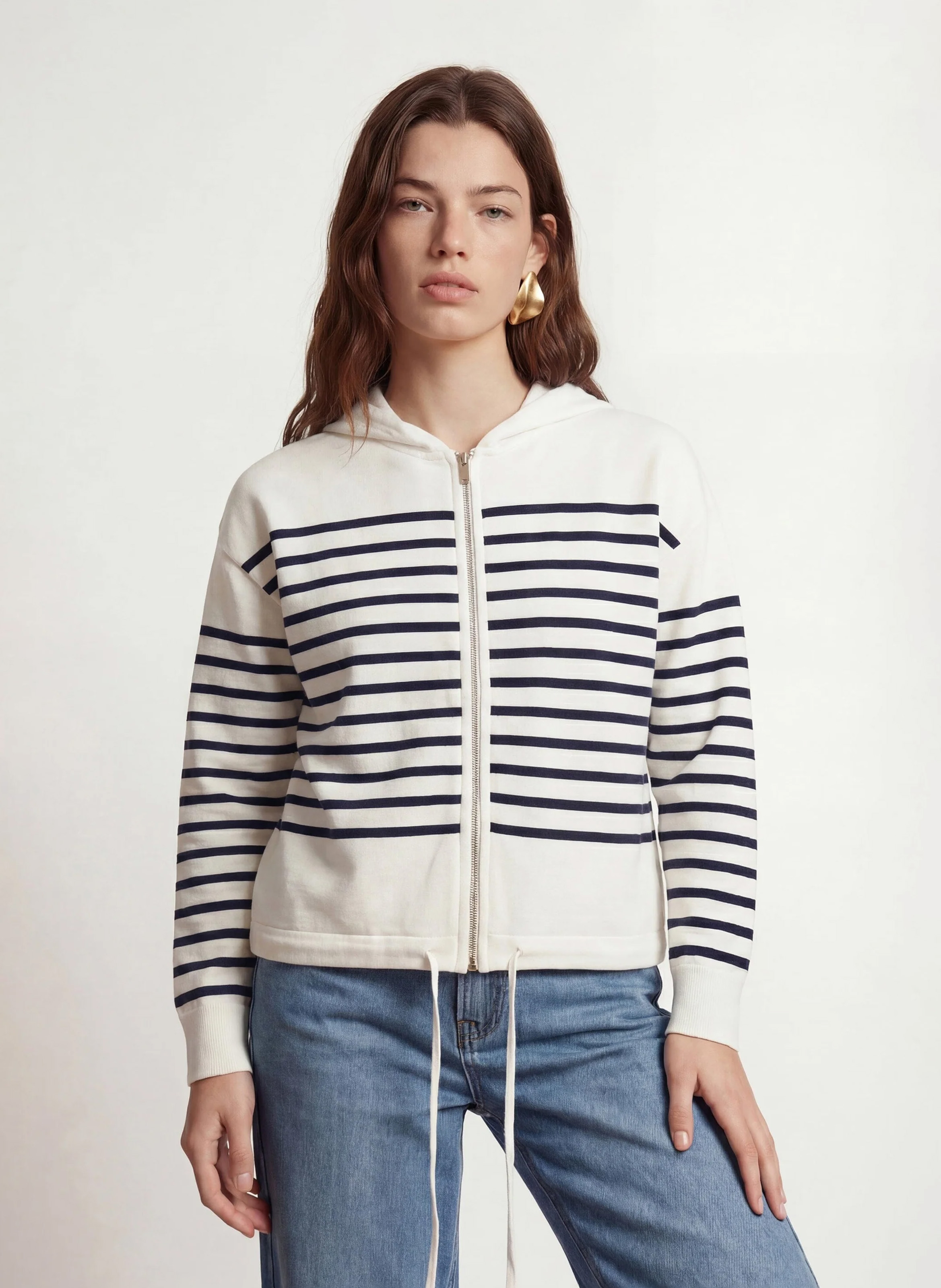 Striped hooded straight vest KOOKAI White