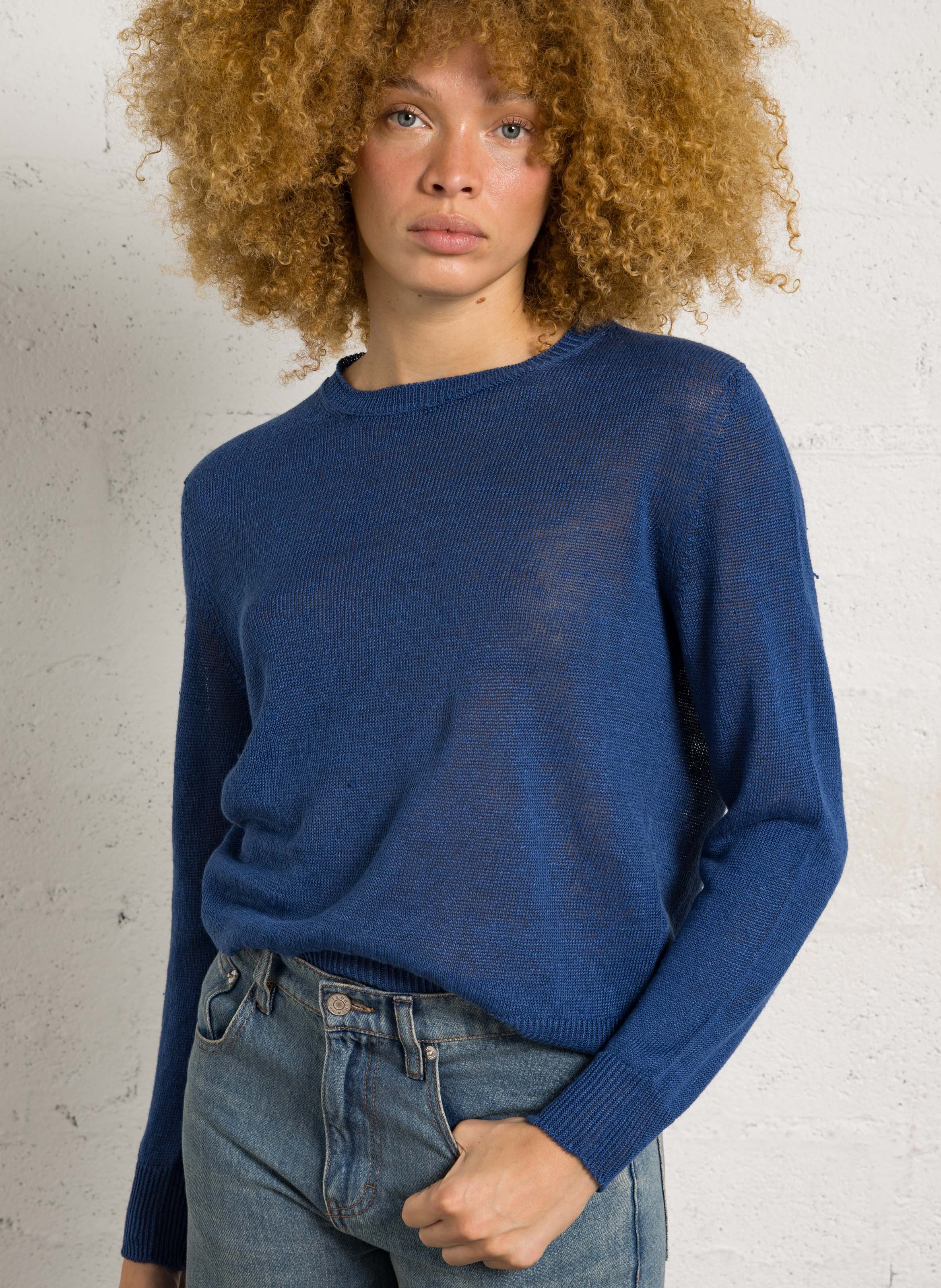 Linnen trui met ronde hals MAX MARA WEEK END Blauw