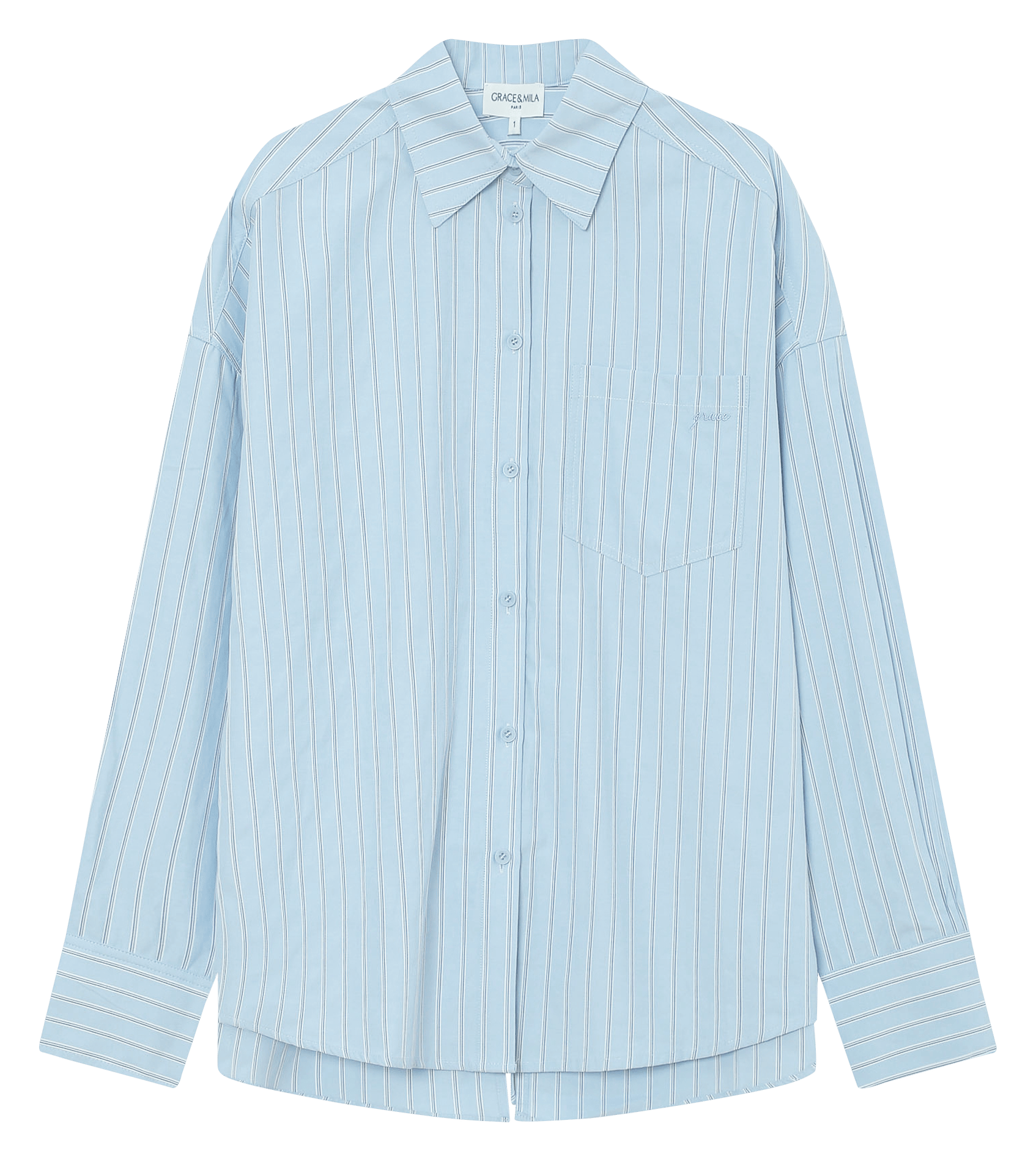 Chemise oversize col classique en coton mélangé rayé GRACE ET MILA Bleu