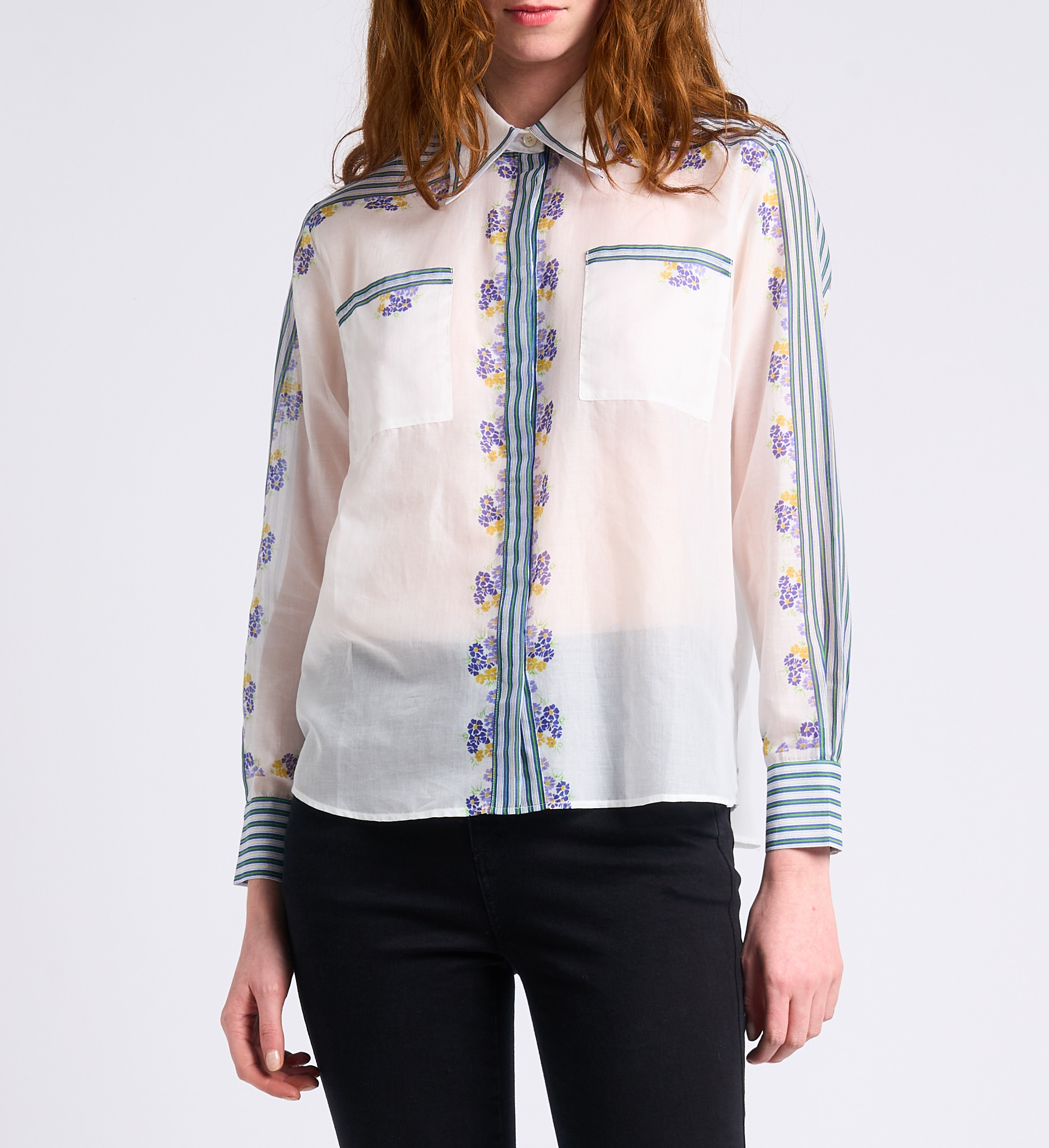 Camisa recta estampada y transparente con cuello italiano PAUL AND JOE Blanco