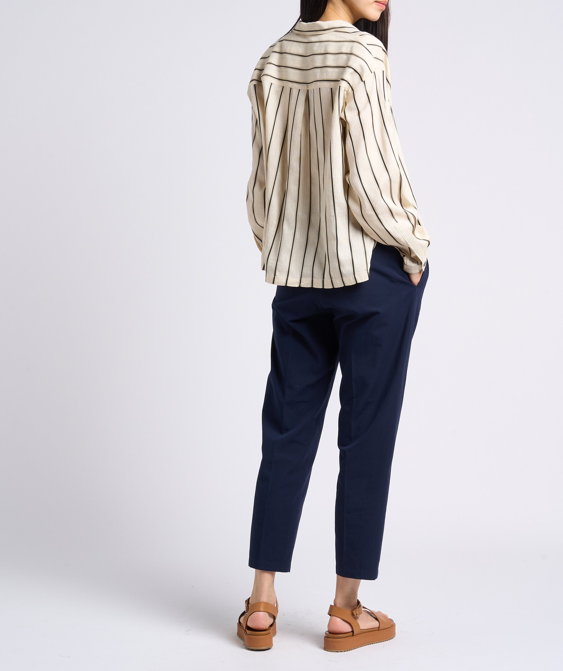 Camisa recta con cuello sastre de rayas POMANDERE Blanco