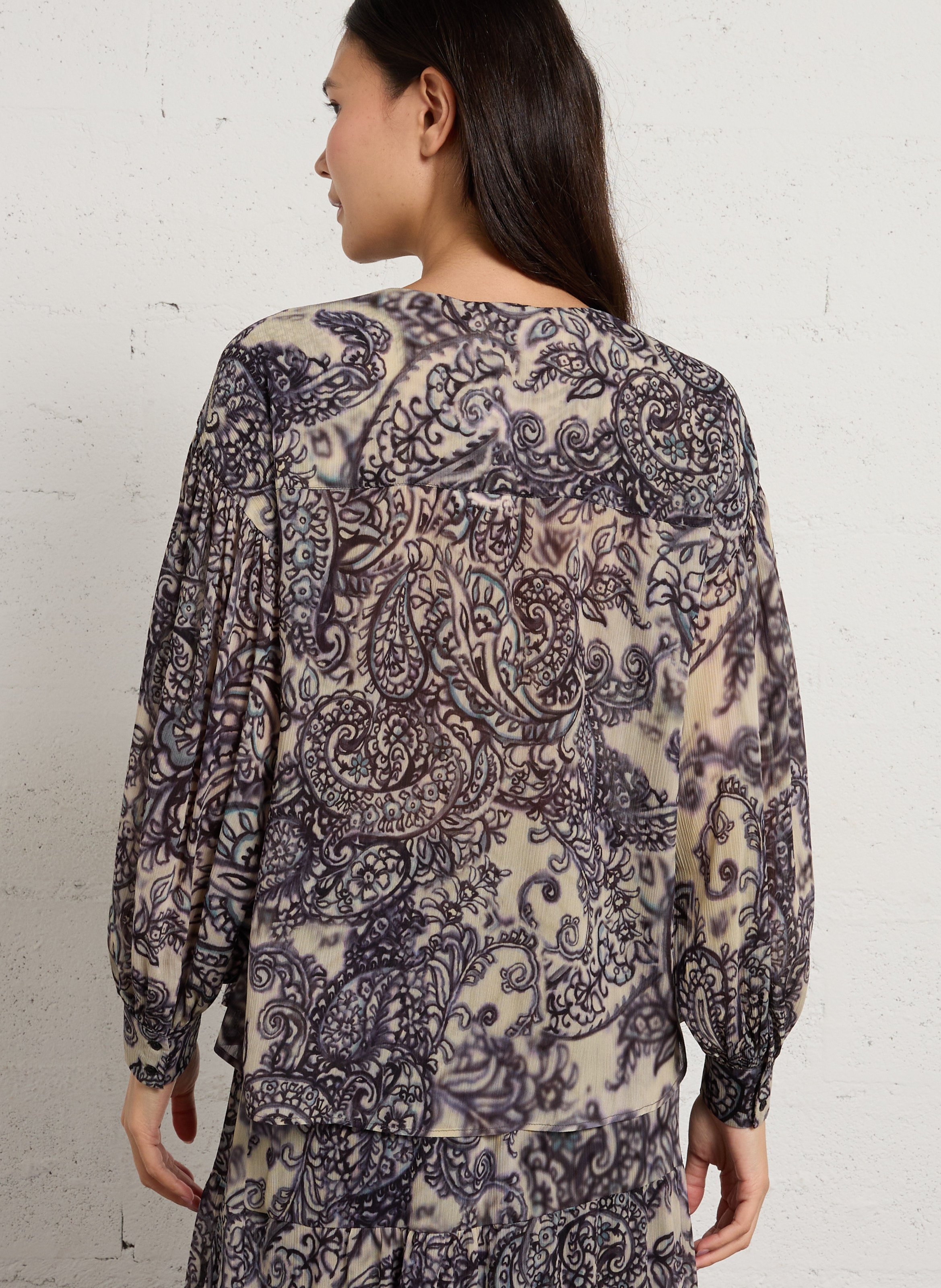 Blouse col V à liens imprimée SUD EXPRESS Bleu