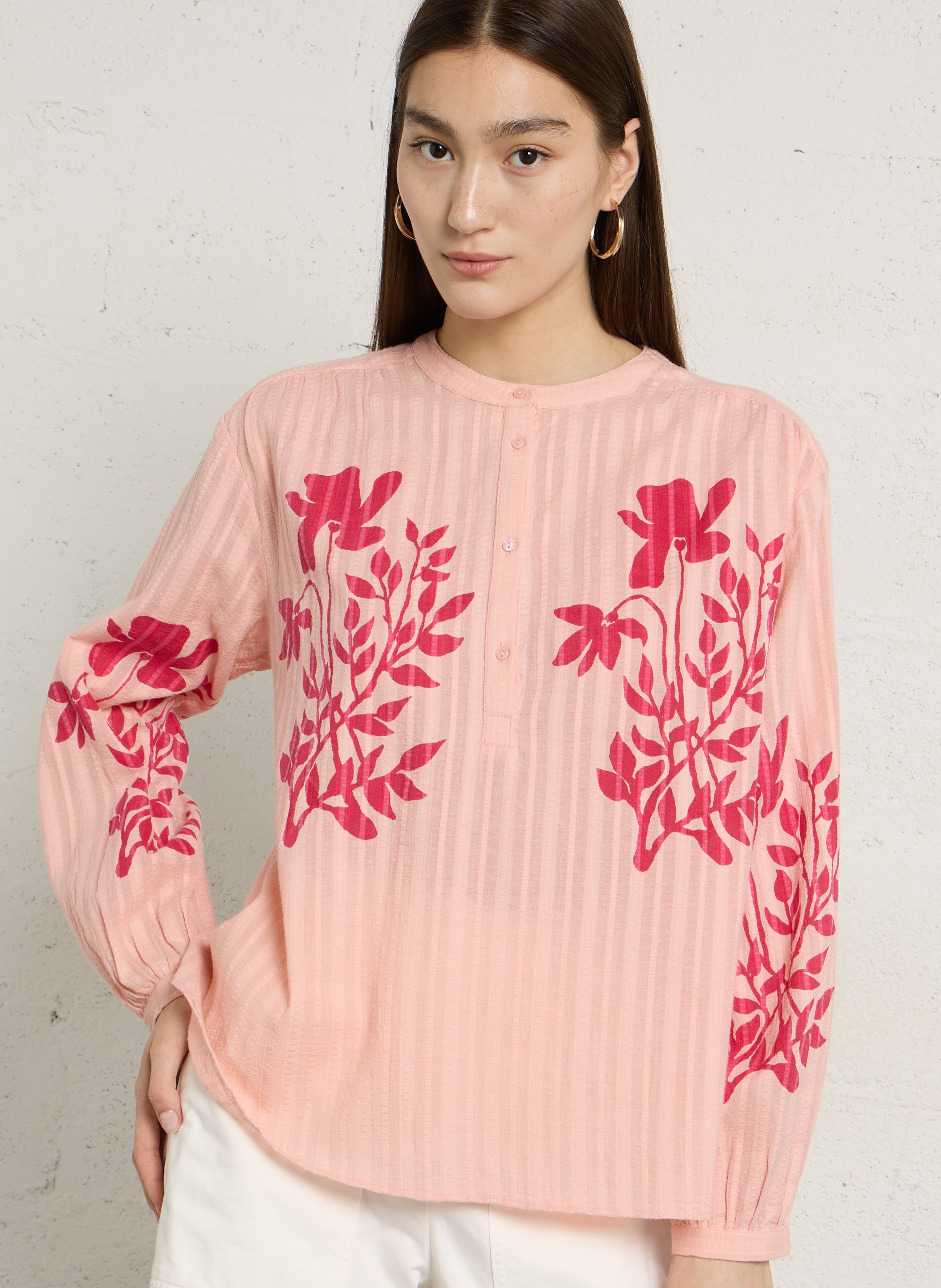 Loose-fit cotton henley blouse SUD EXPRESS