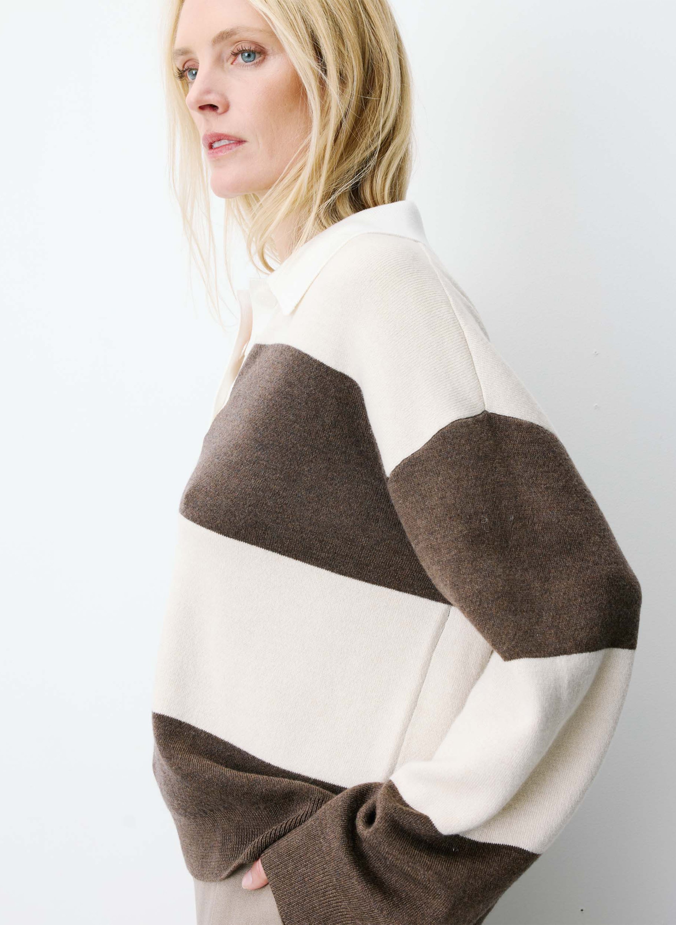 Oversized striped knit polo GRACE ET MILA Beige