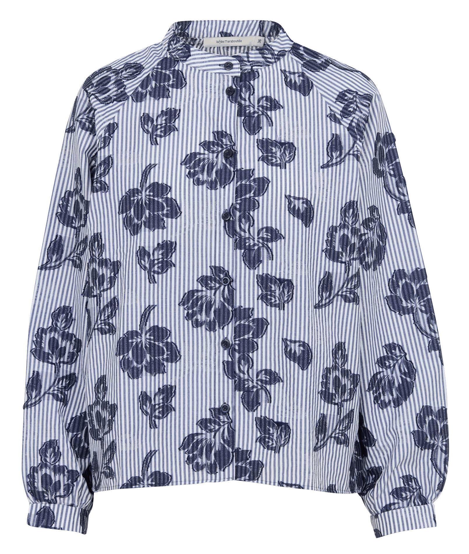 Round Neck Striped Blouse in Mixed Cotton LA FEE MARABOUTEE Blue