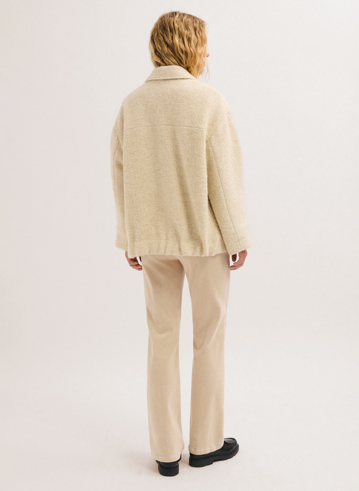 Manteau oversize col tailleur en coton et laine mélangé PABLO Beige