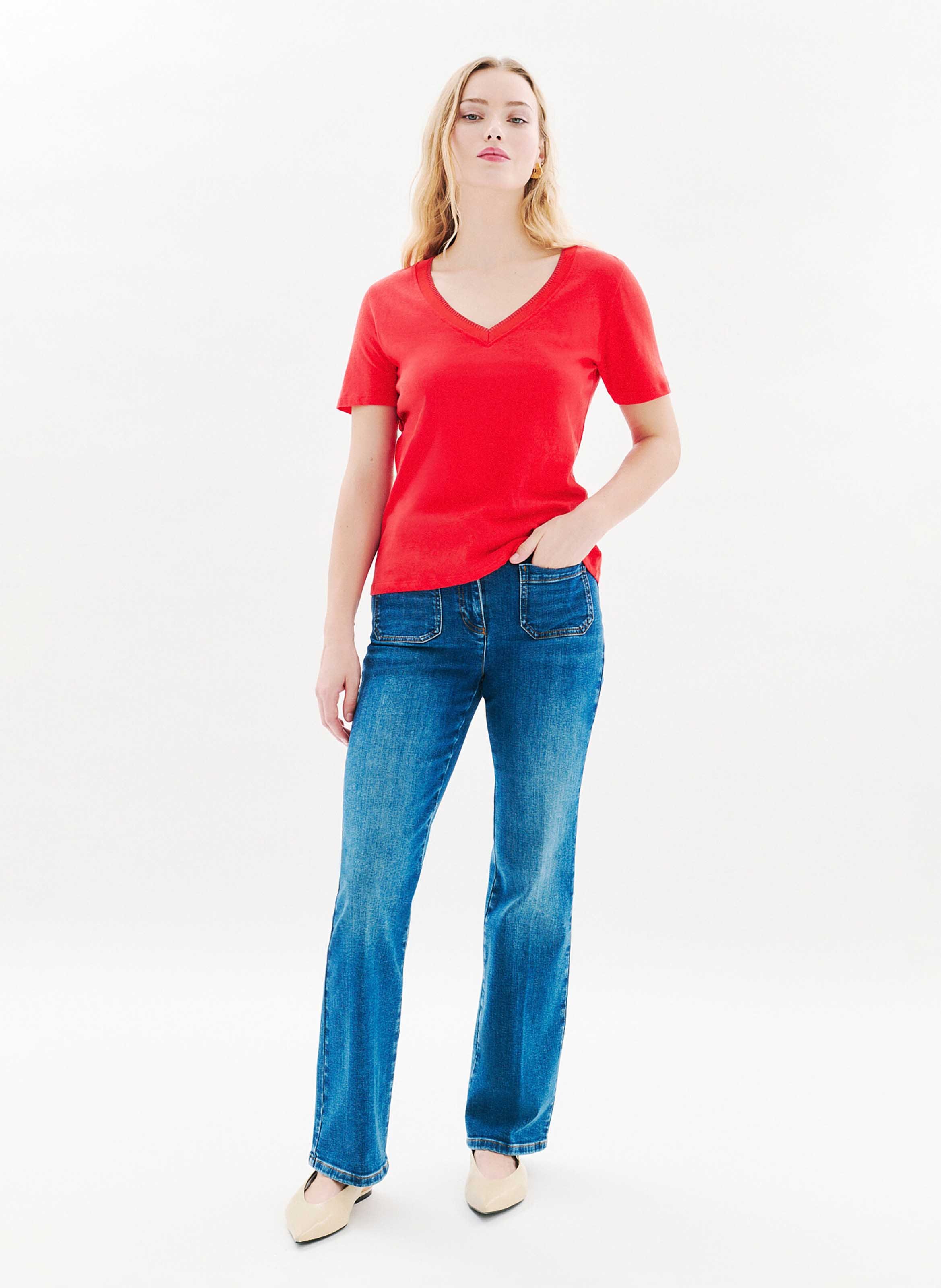 Tee-shirt col v CAROLL Rouge