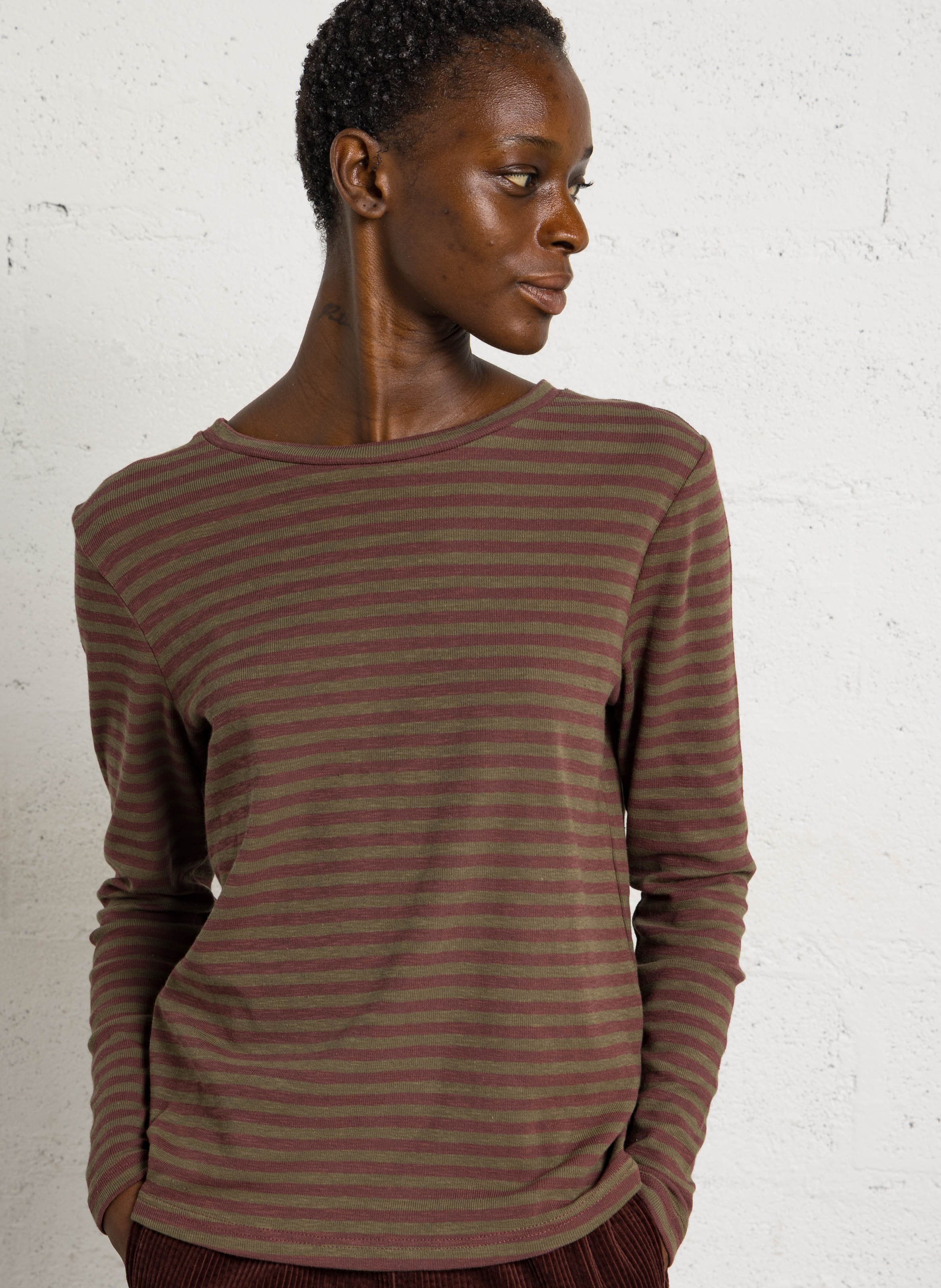 Striped long-sleeve cotton blend t-shirt JC SOPHIE Green