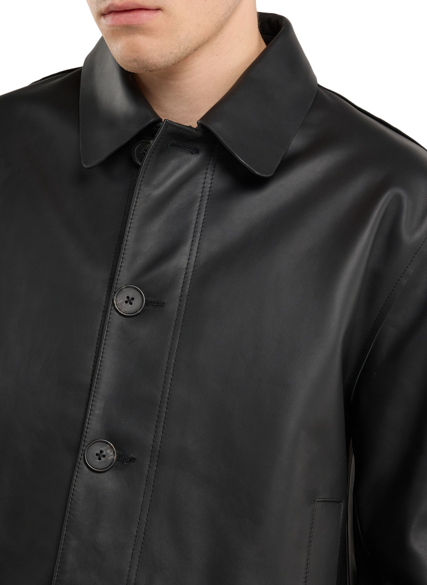 Straight buttoned leather jacket SAISON 1865 Black