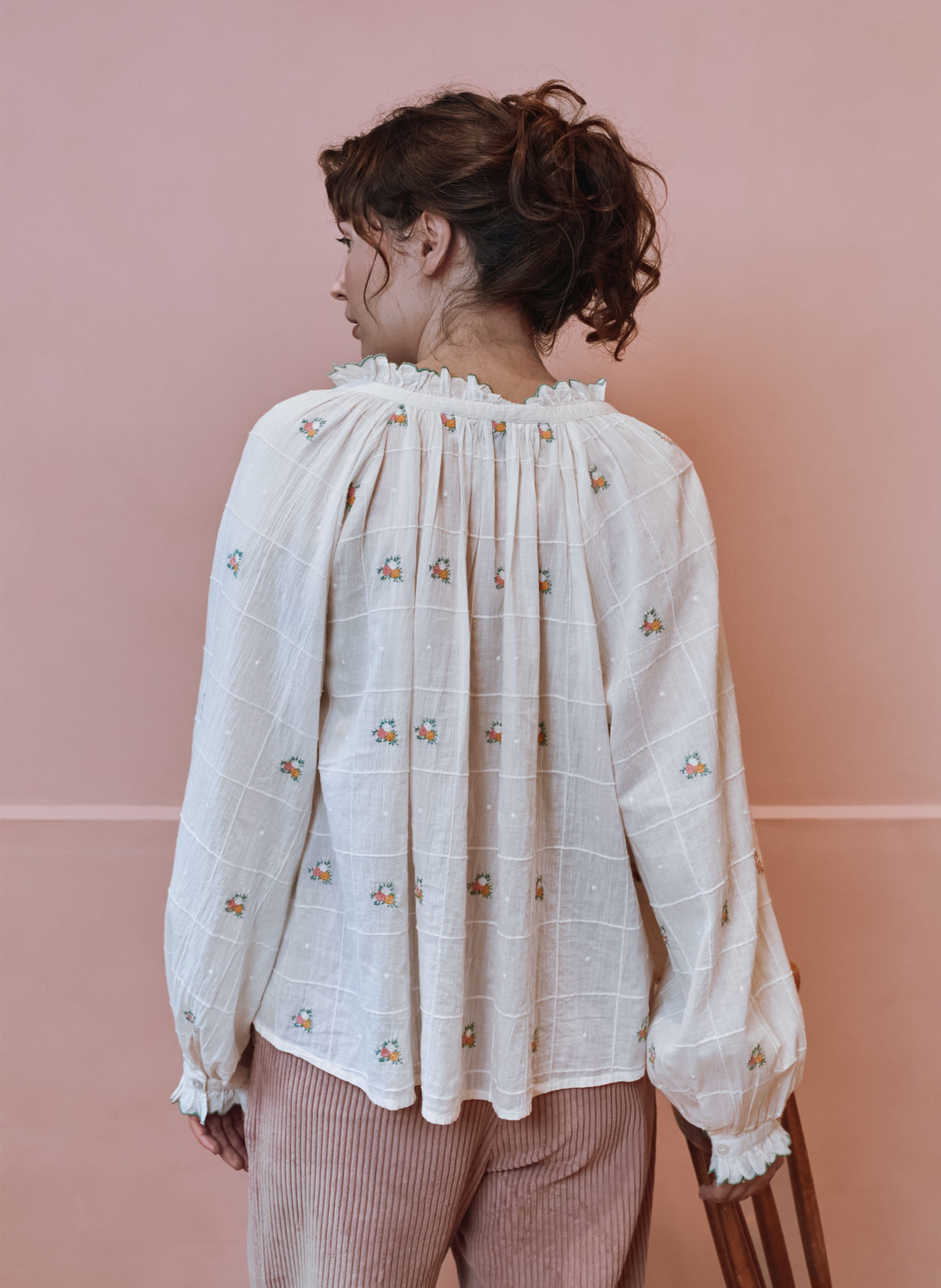 Baumwollbluse mit Rundhalskragen EMILE ET IDA Beige