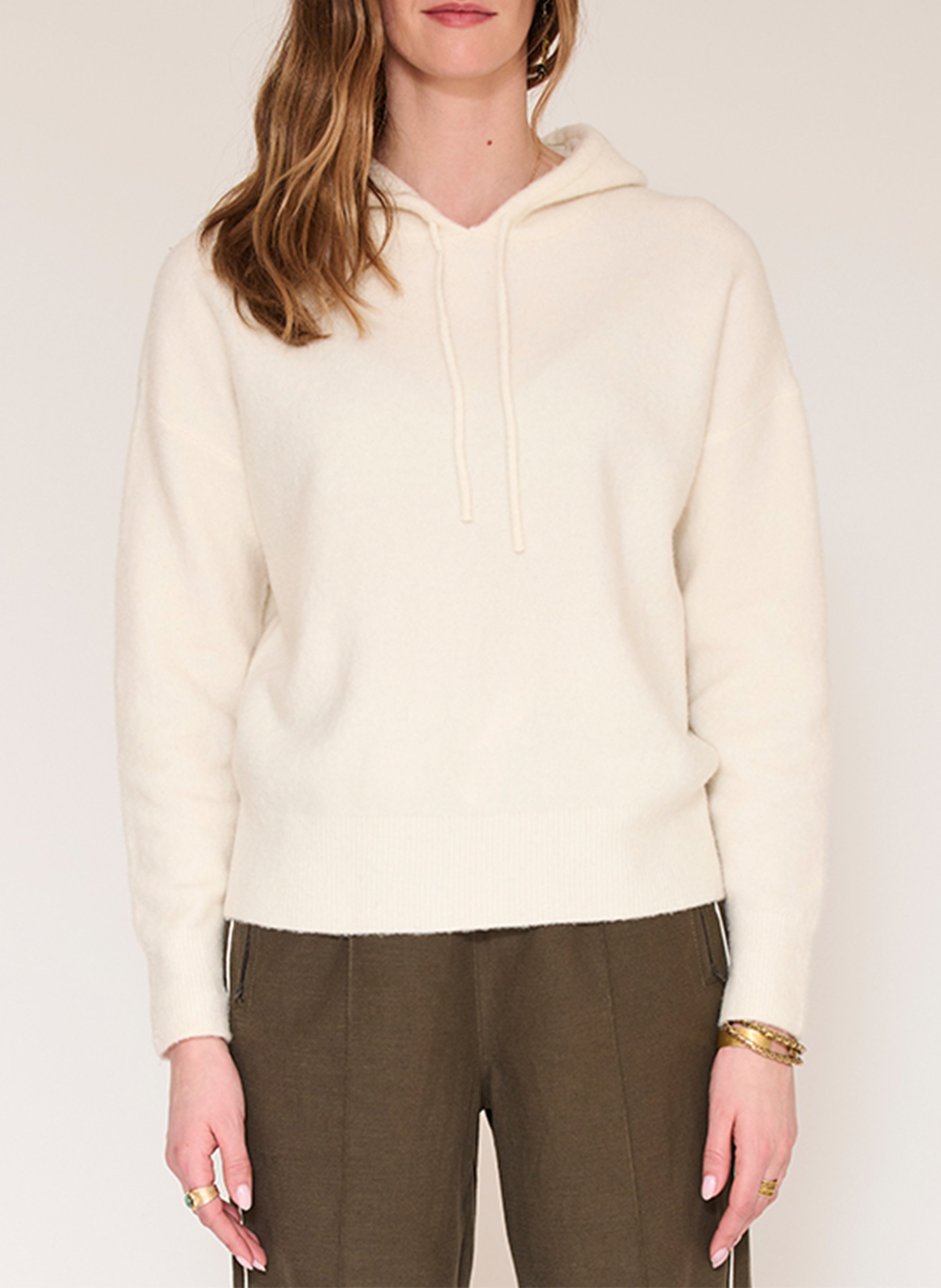 Weit geschnittener Kapuzenpullover aus Wollmischung MKT Beige
