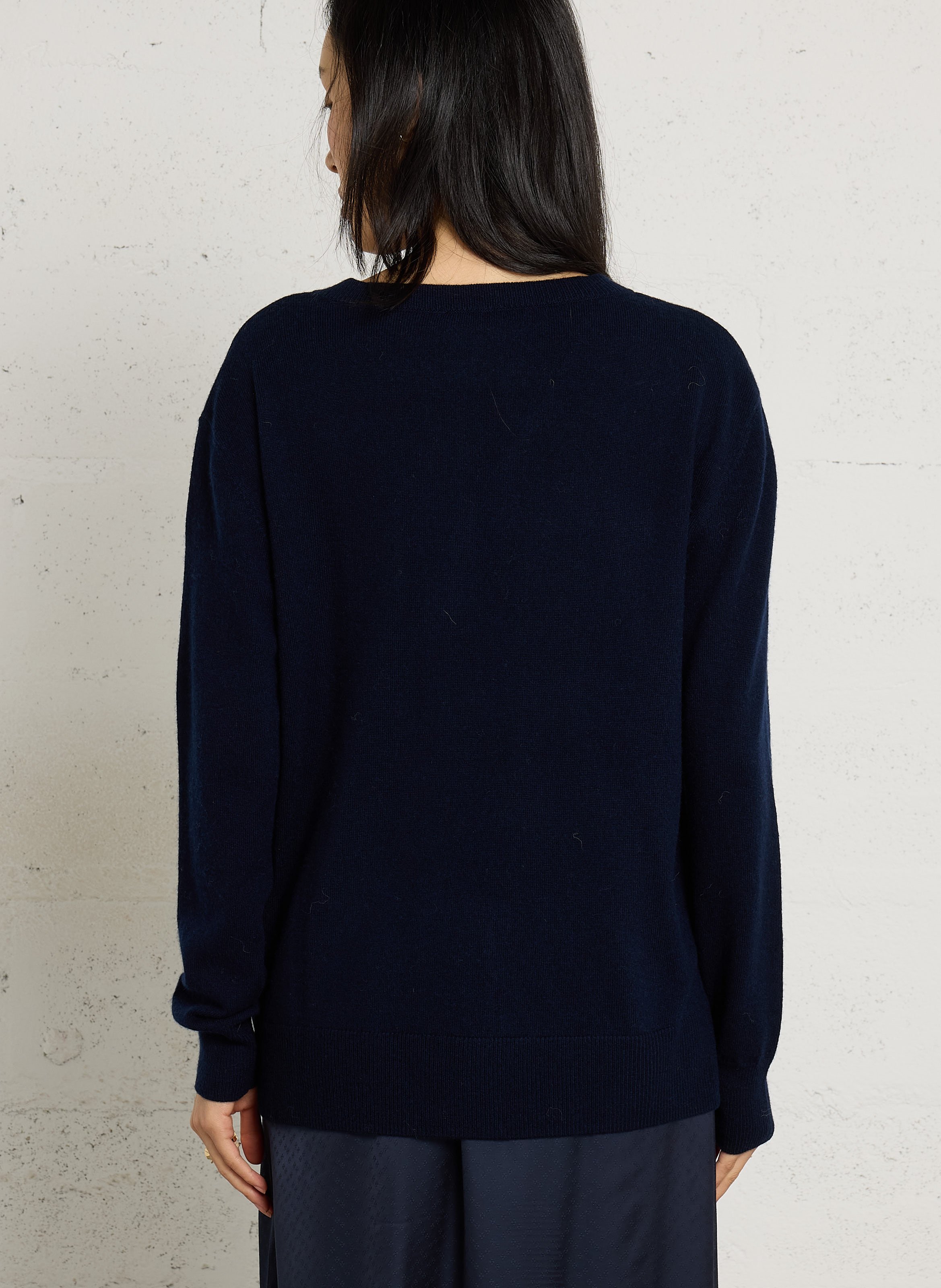 Rechte pullover met V-hals in wol en kasjmier PETITE MENDIGOTE Blauw