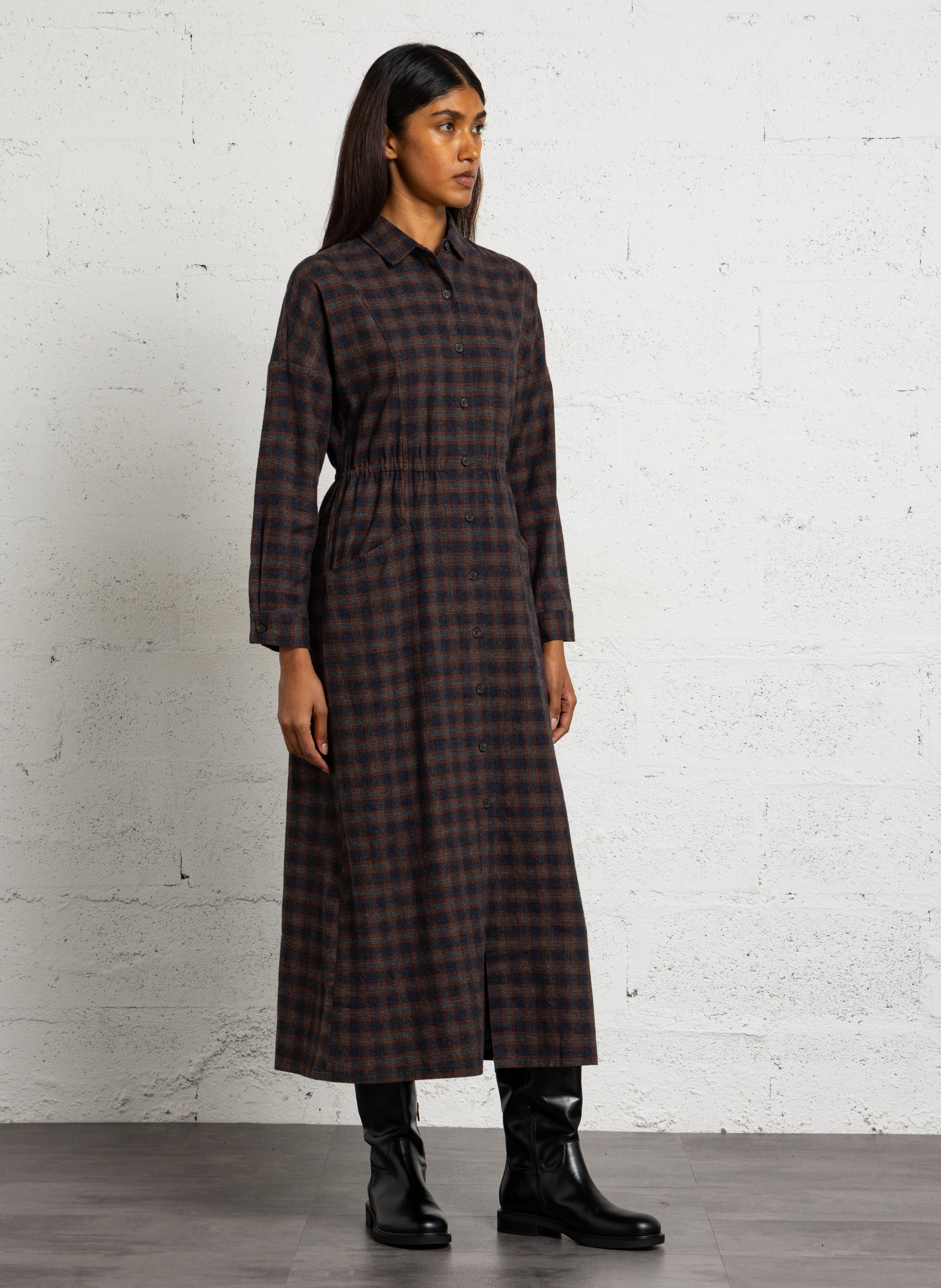 Long straight cotton shirt dress NICE THINGS Grey