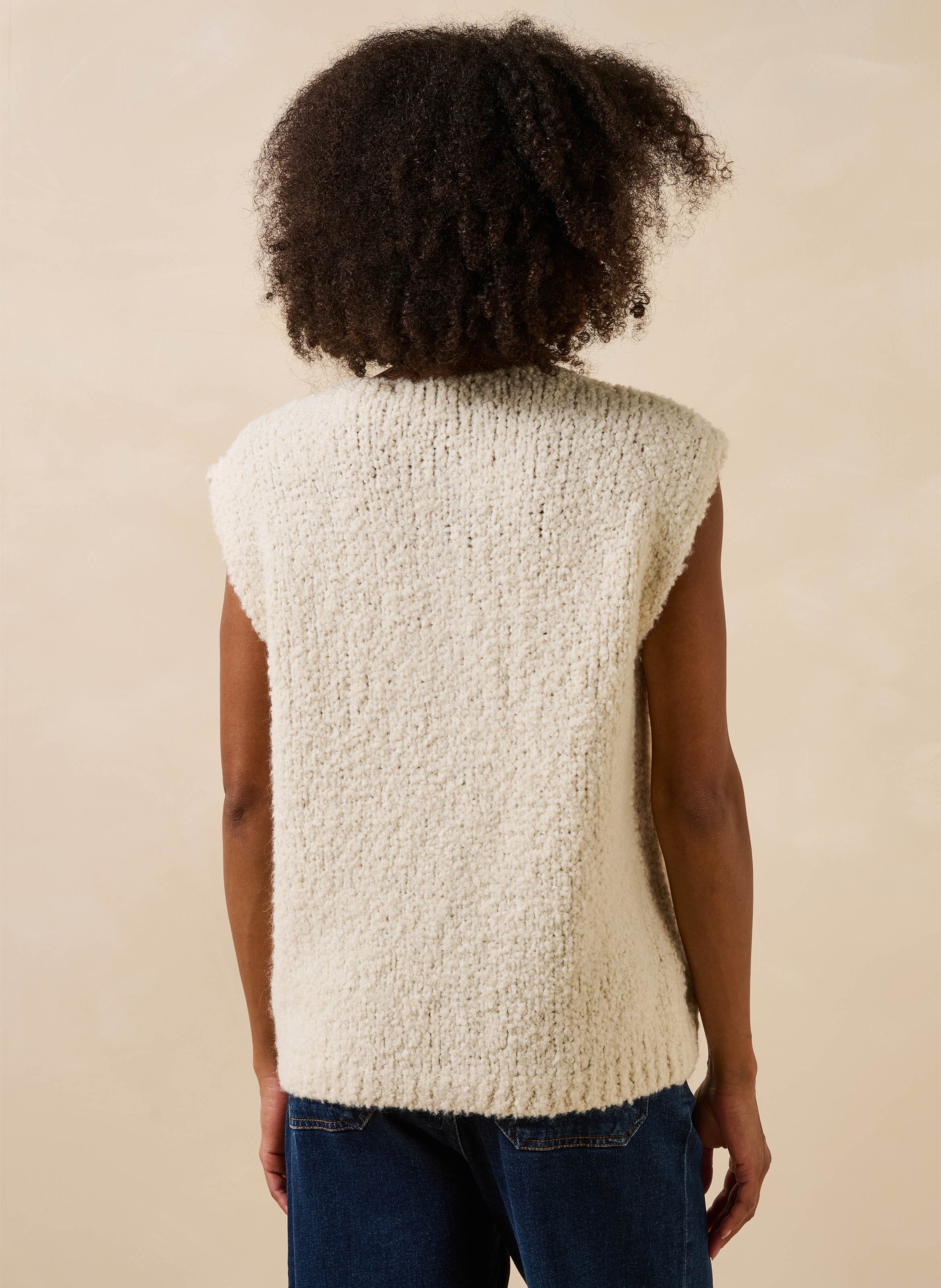 Gilet droit col rond effet fourrure LA FEE MARABOUTEE White