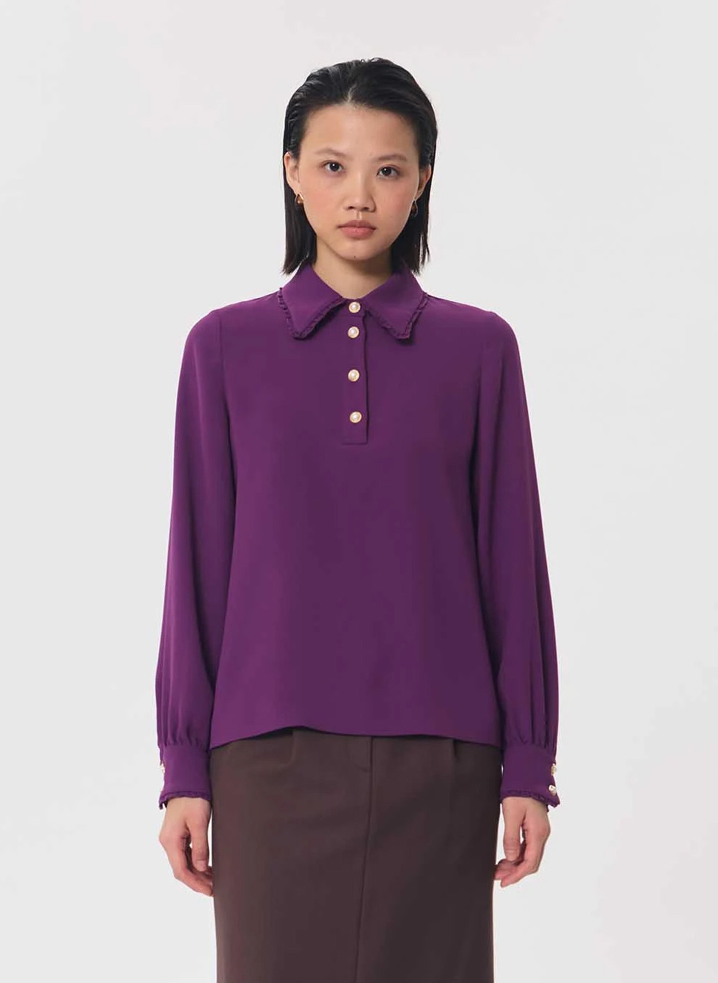 Effen poloshirt met lange mouwen TARA JARMON Violet