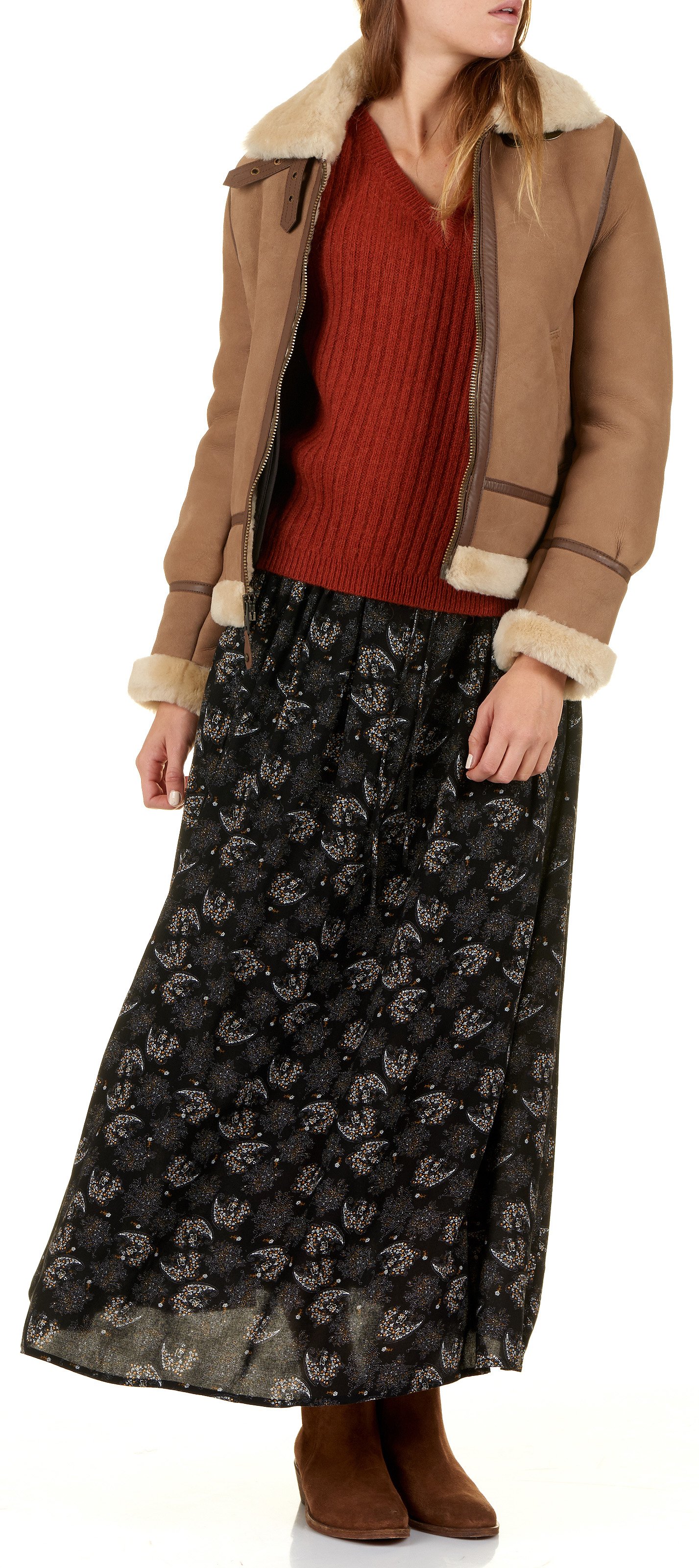 Pilotenjack van schapenvacht met klassieke kraag SCHOTT Bruin