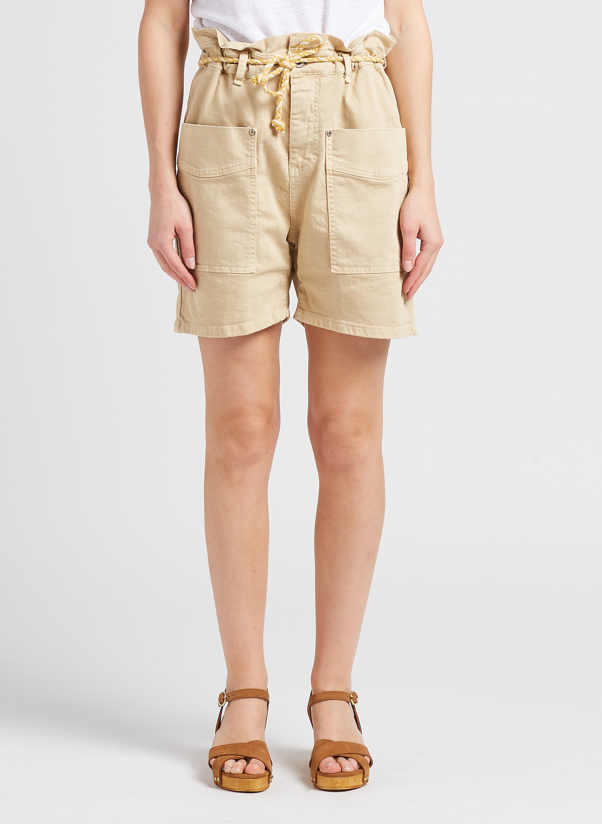 Geraffte Taillenshorts aus Baumwoll-Mix PLEASE Beige