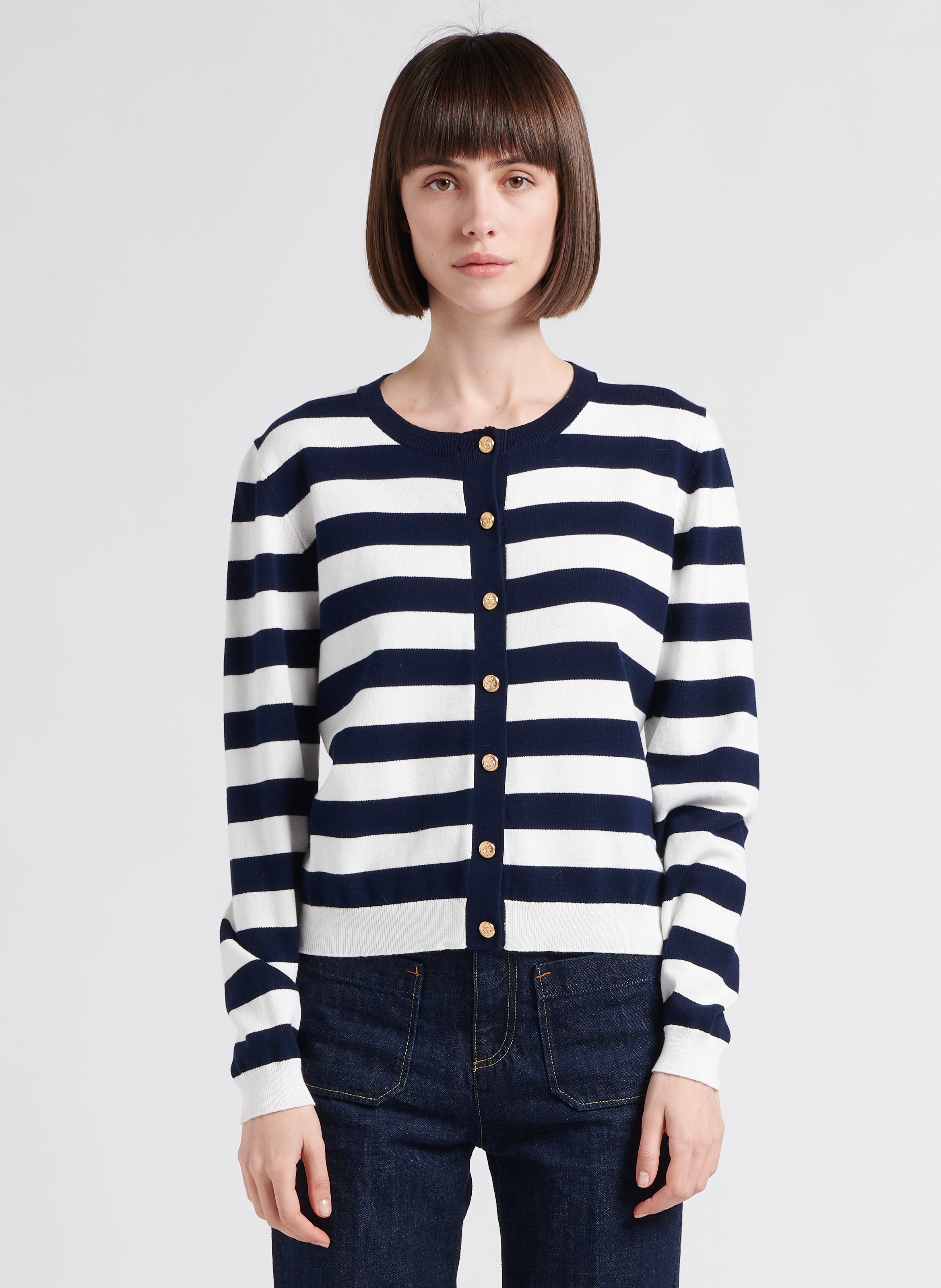 White Striped buttoned cotton cardigan