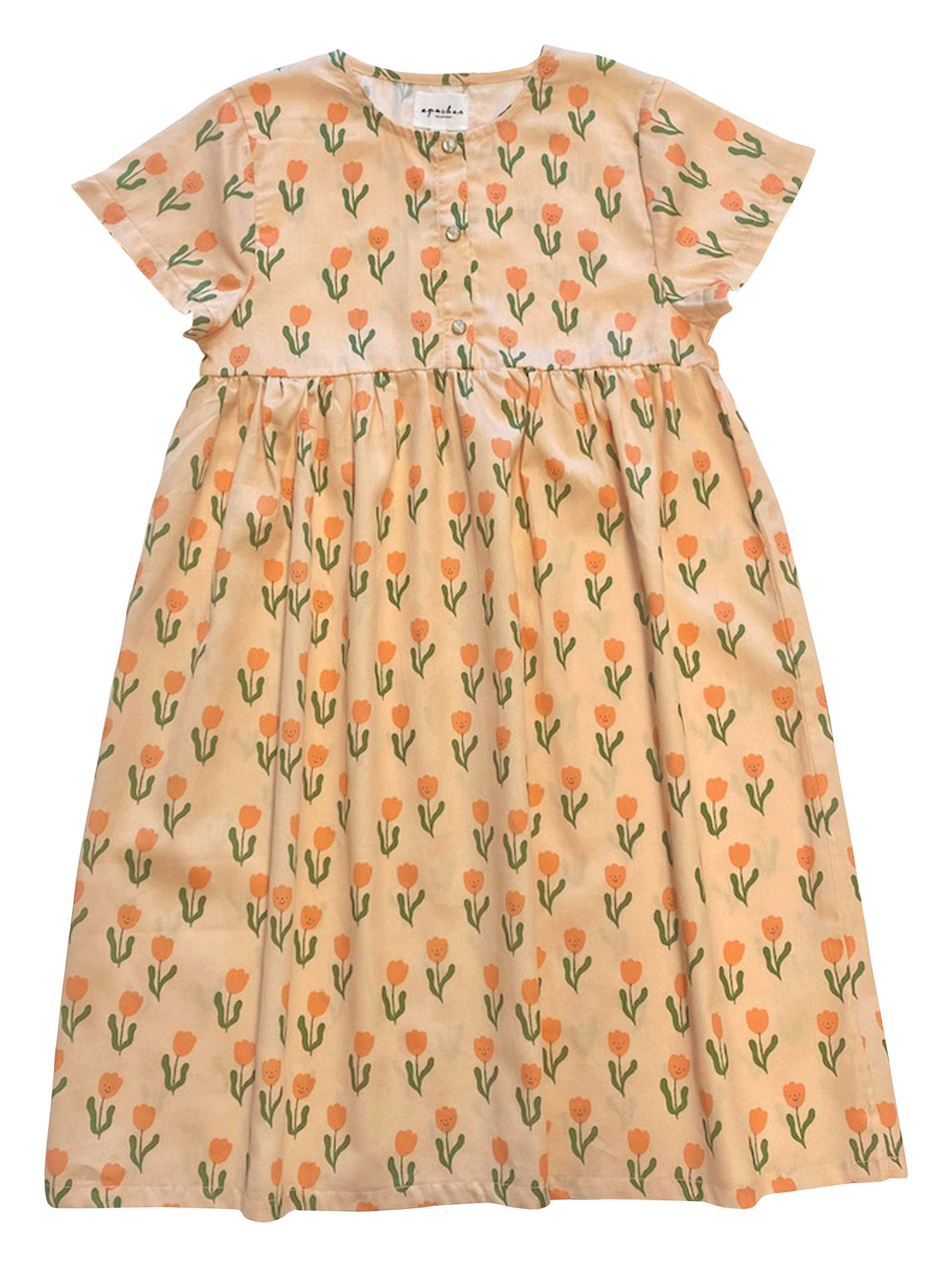 Robe longue col rond imprimée en coton   APACHES COLLECTIONS Rose