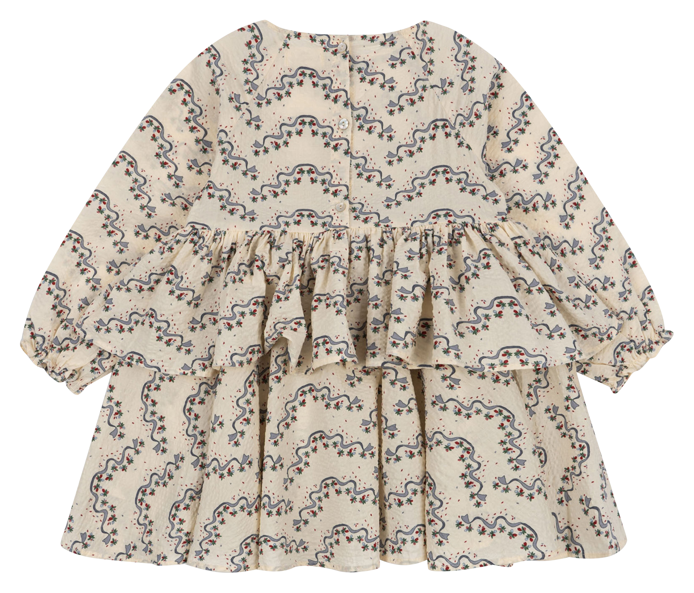 Robe courte col rond à volants en coton bio  KONGES SLOJD Beige