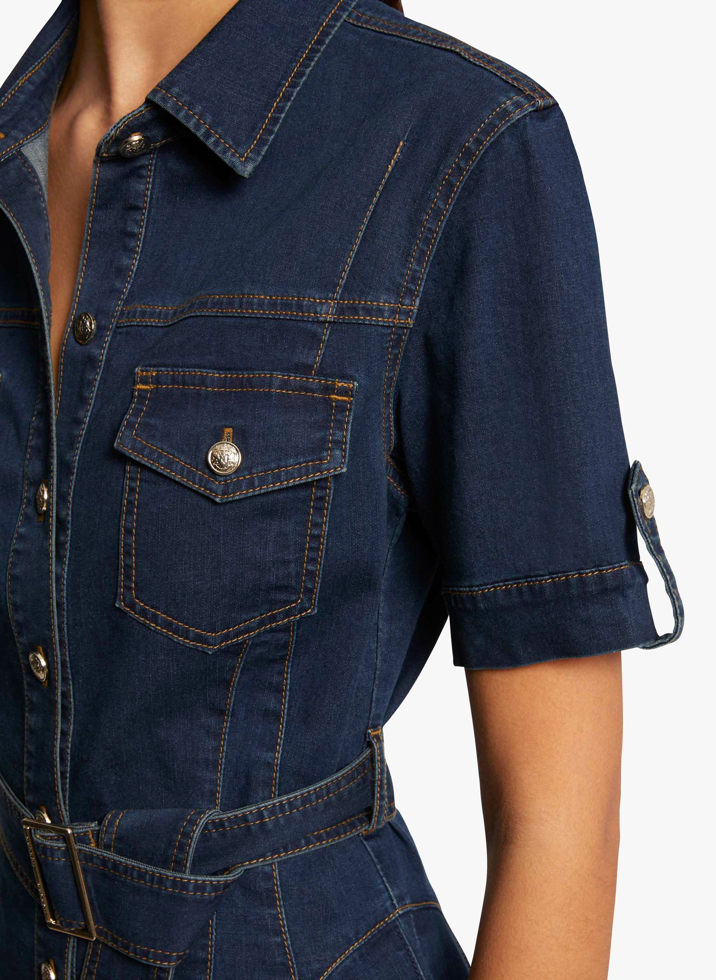 Short fitted cotton-blend dress with classic collar MORGAN Blue