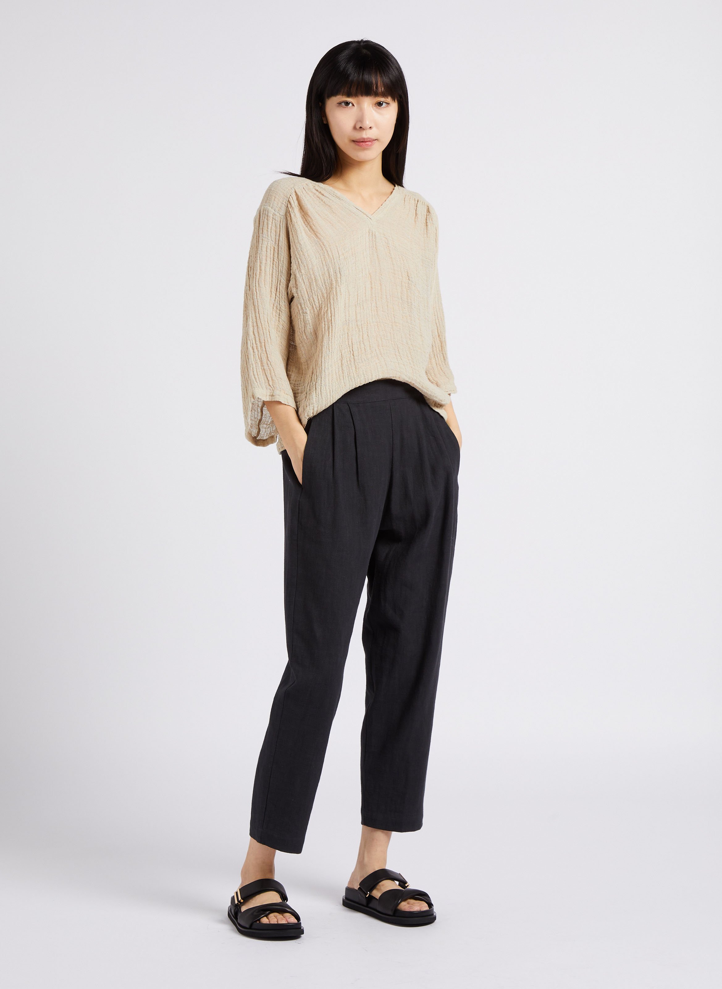 Platte, lamsleren slippers MI/MAI Zwart