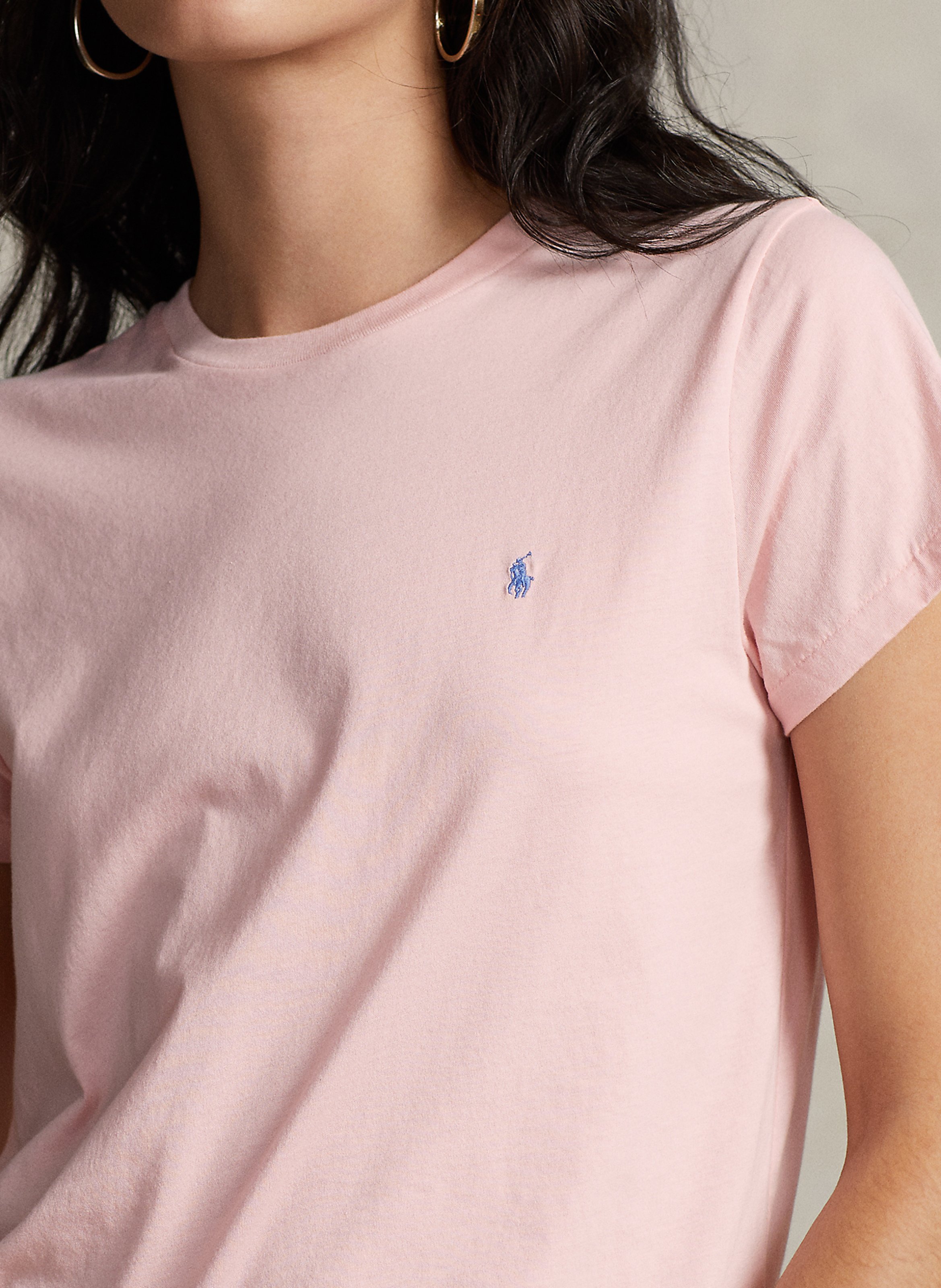 Tee-shirt col rond brodé en coton POLO RALPH LAUREN Rose