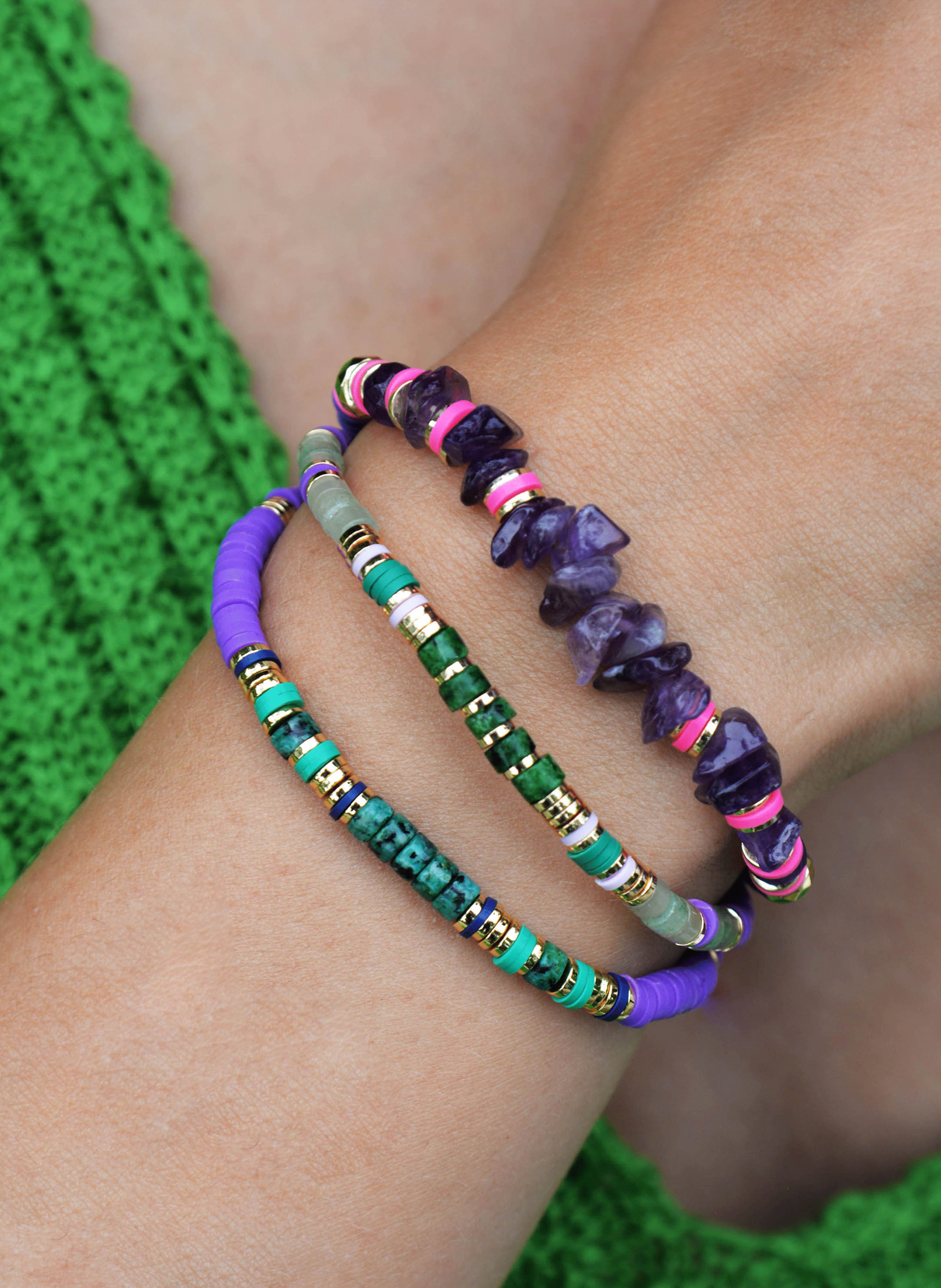 Adjustable multilayer bracelet with beads HIPANEMA Purple