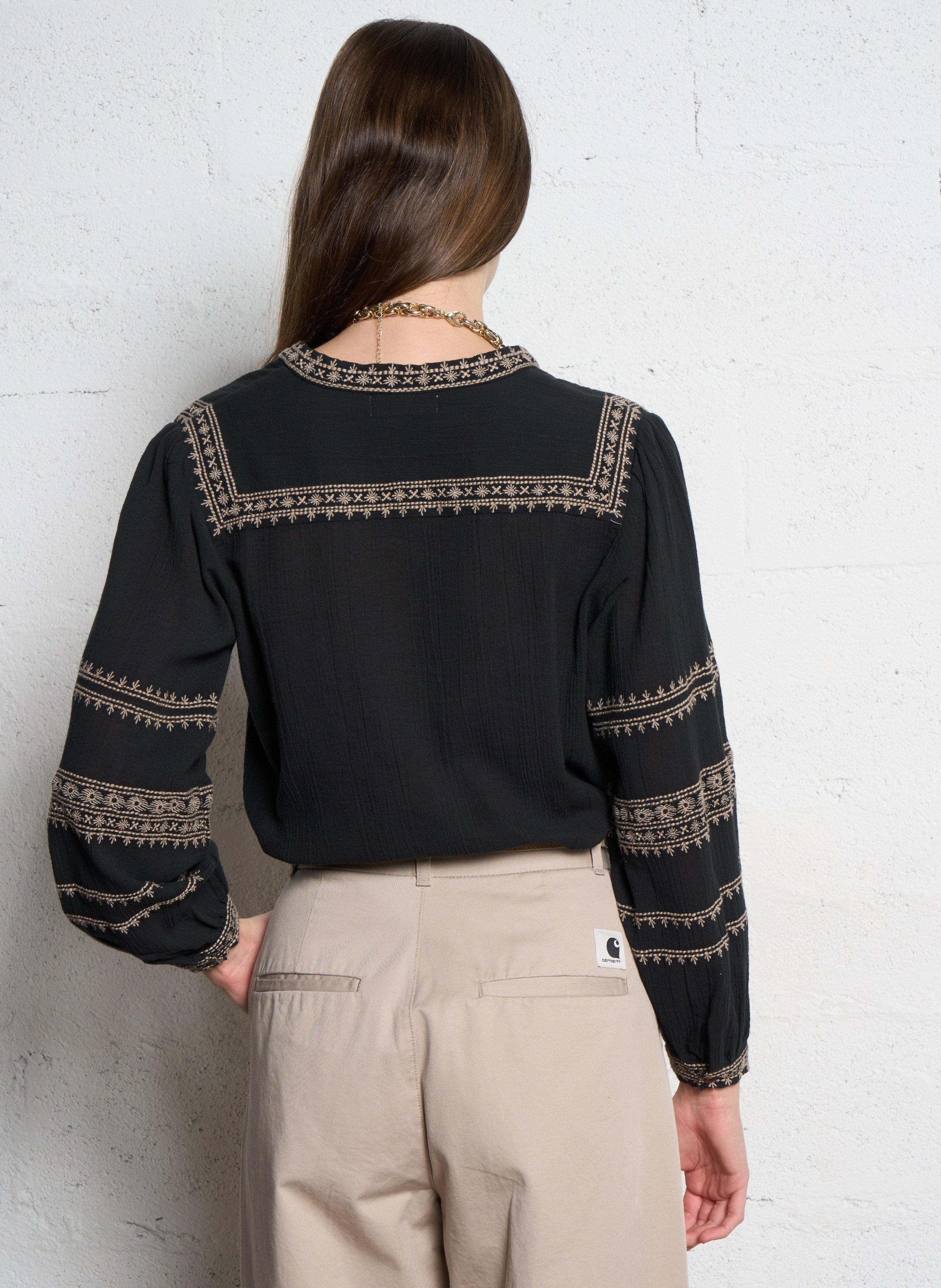 Round neck blouse with embroidered details MAISON HOTEL Black