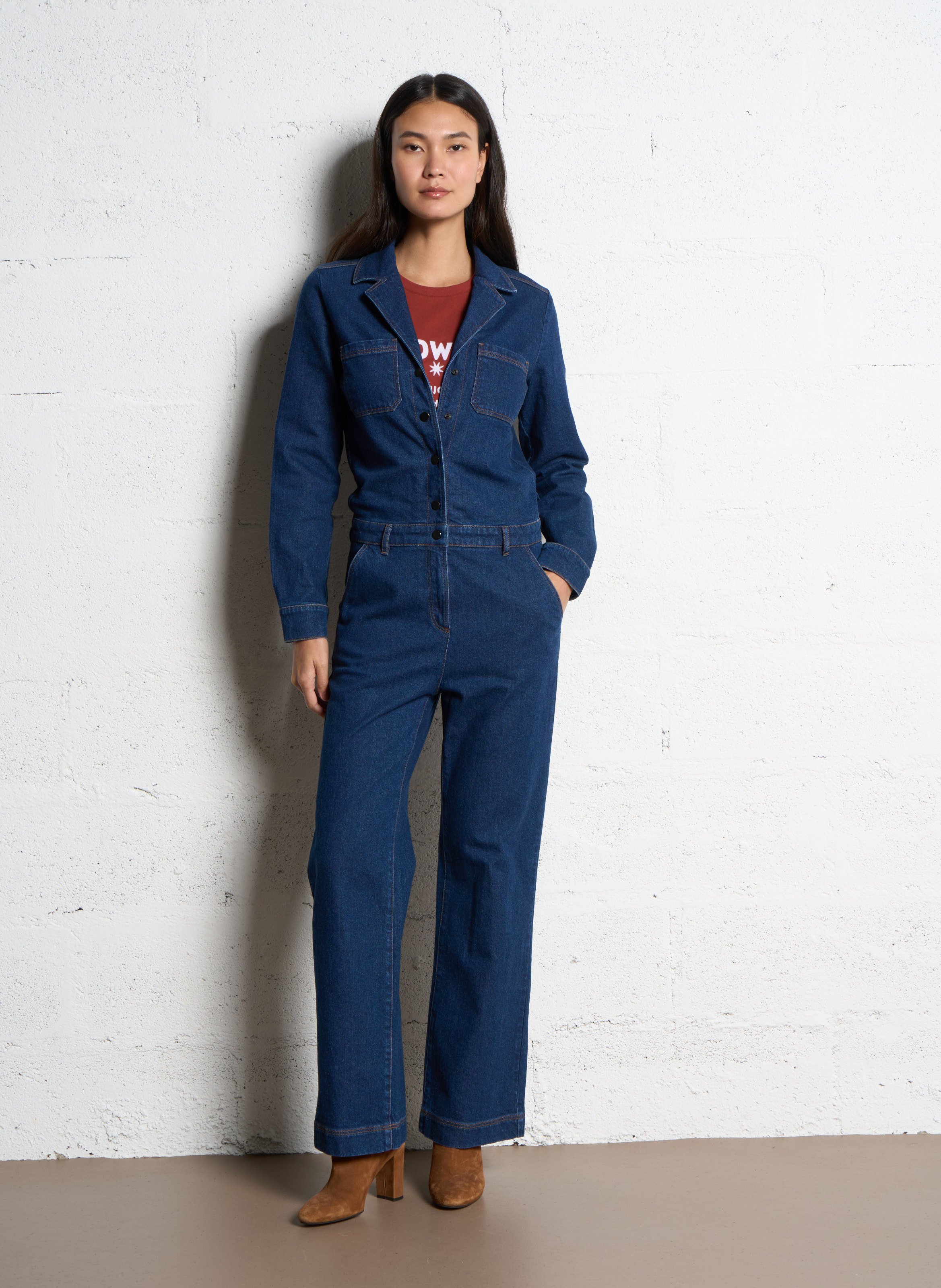Straight-leg cotton-blend jumpsuit I CODE Blue