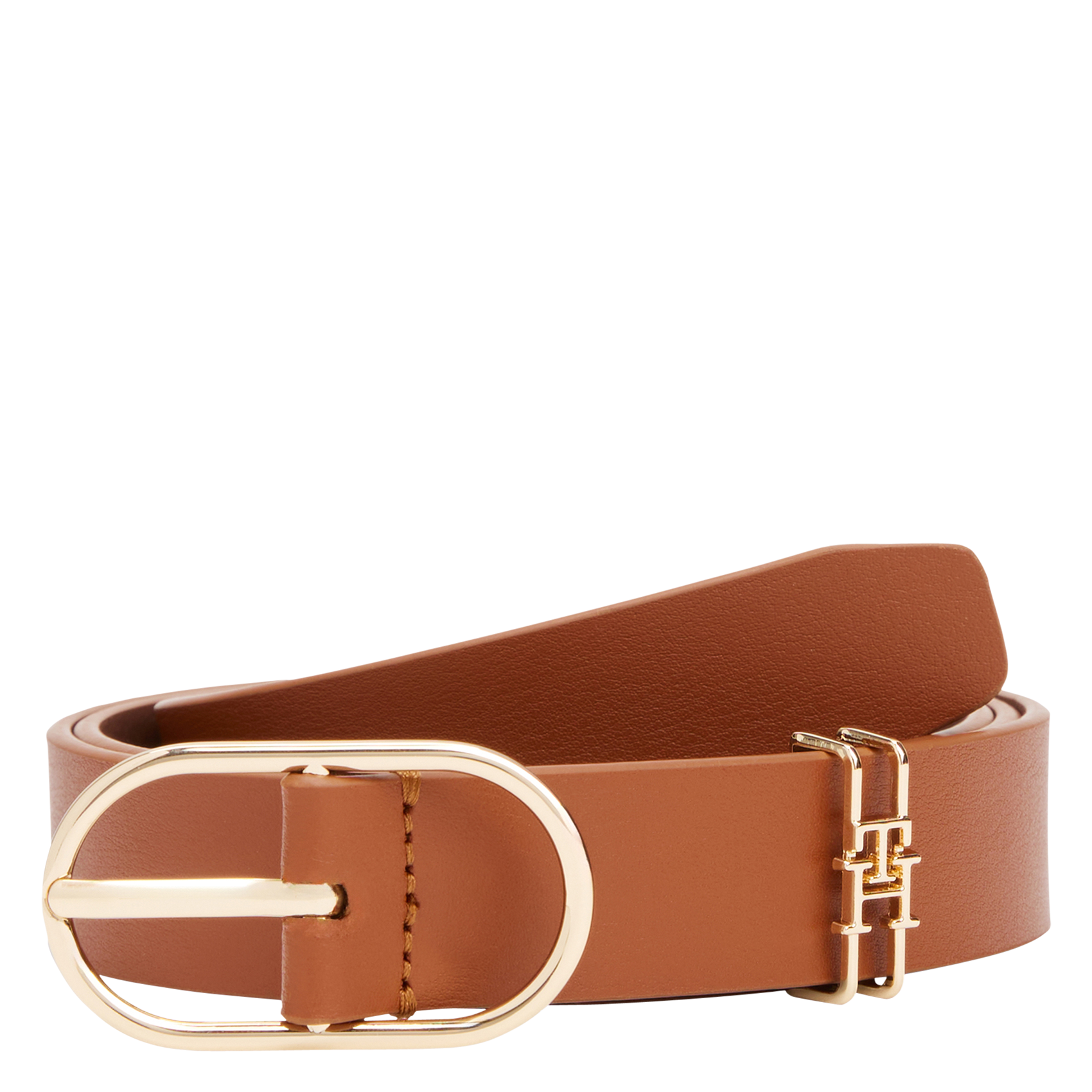 Lederen riem met ovale gesp en monogram TOMMY HILFIGER Bruin