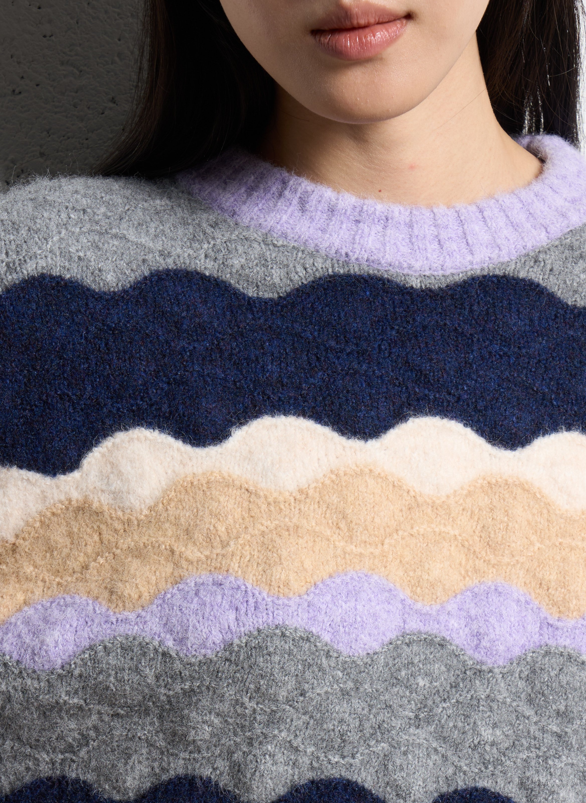 Pull ample rayé en maille fantaisie SUNCOO Gris