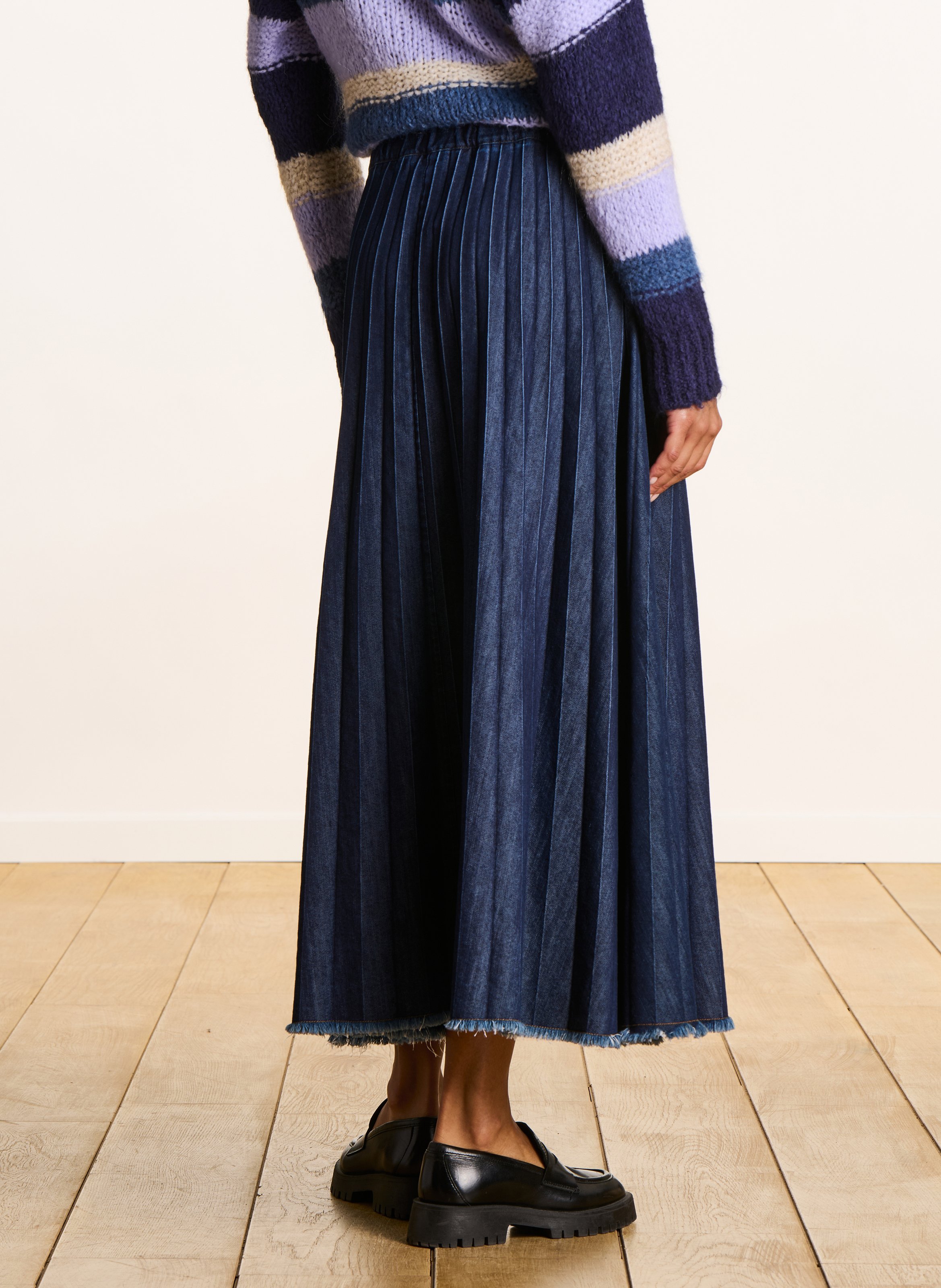 A-line cotton-blend midi skirt LA FEE MARABOUTEE Blue