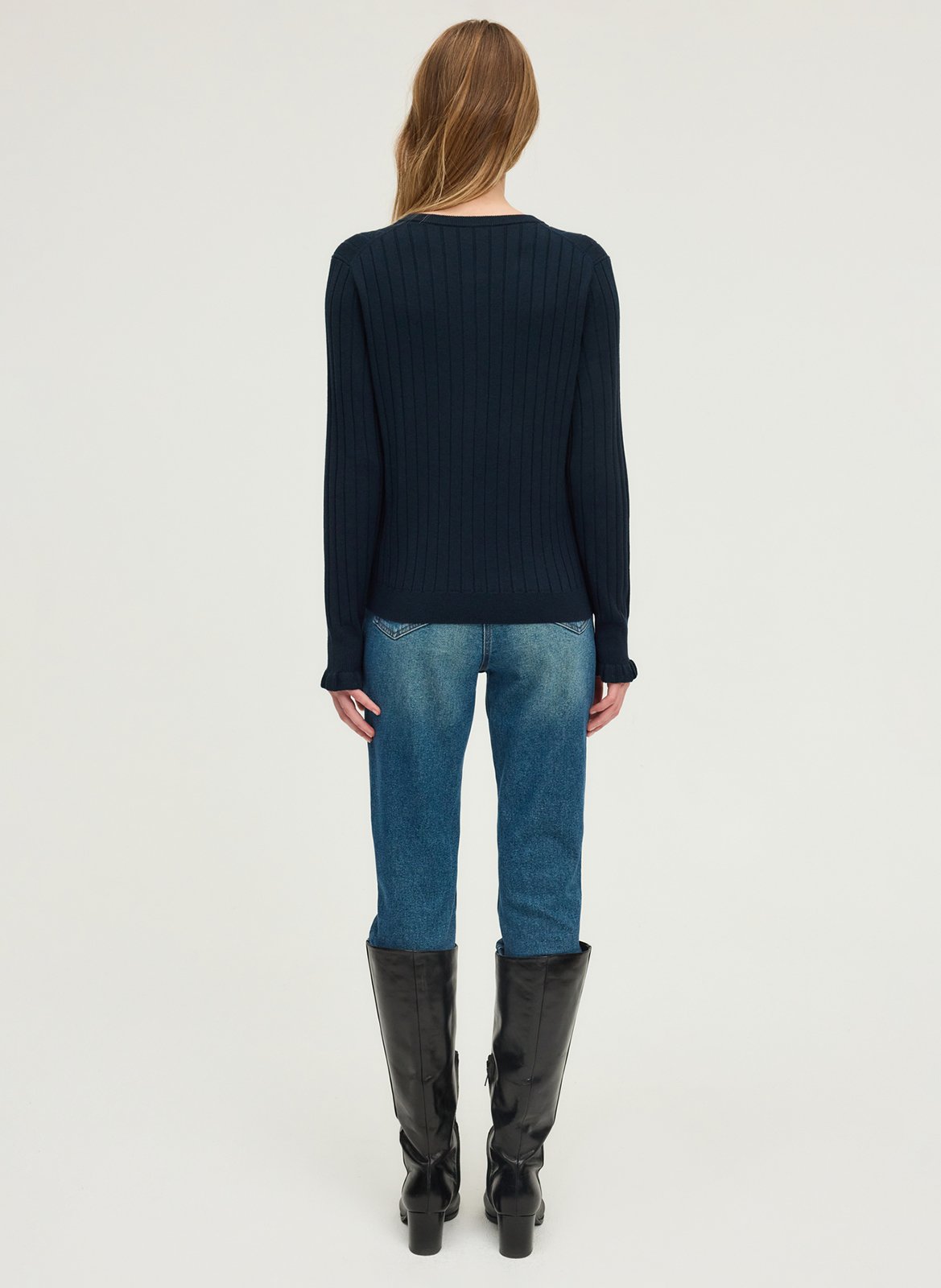 Pull droit col rond en laine mélangée PABLO Bleu