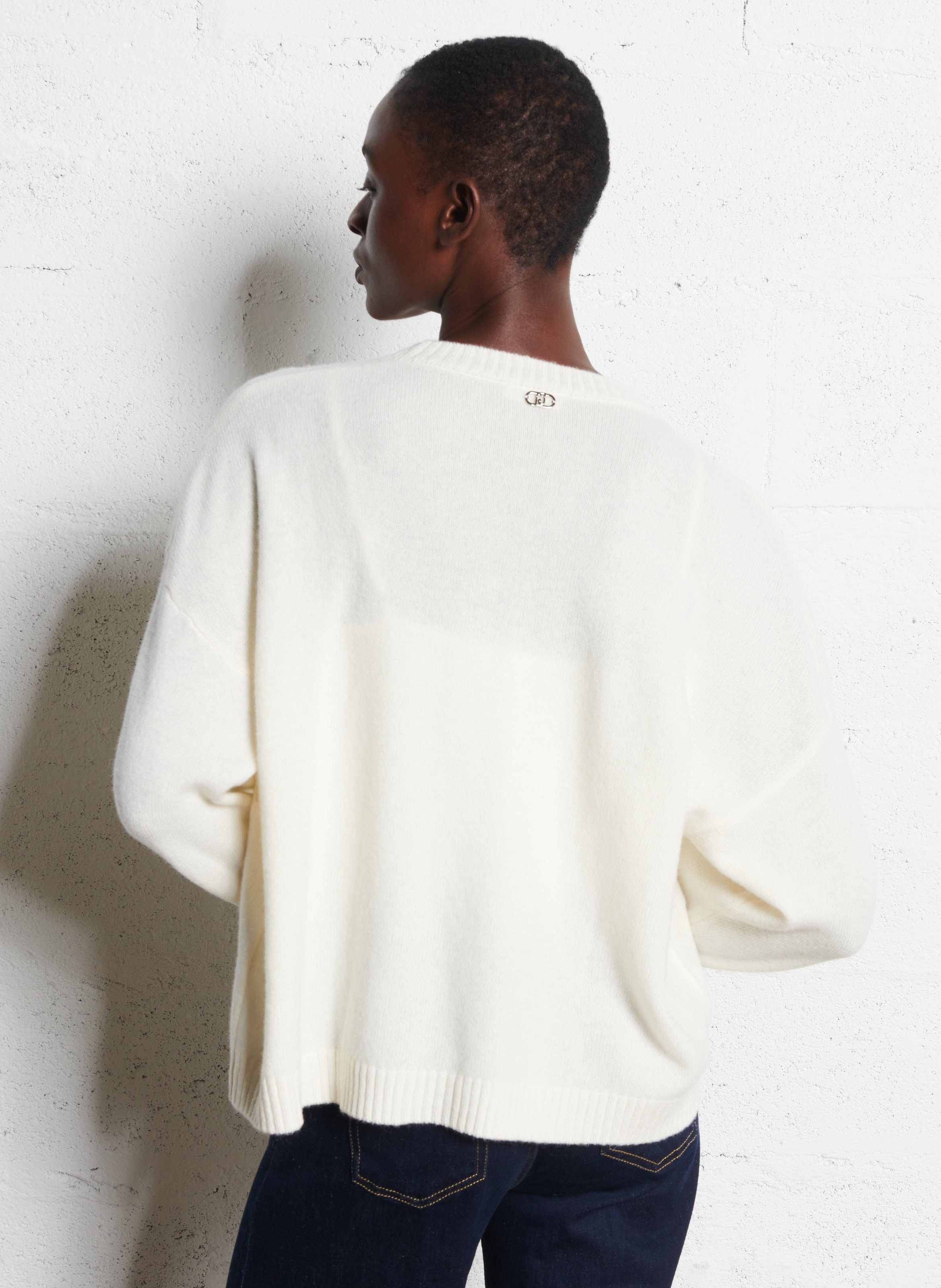 Wijde trui met ajour-patronen in wol LIU JO Wit