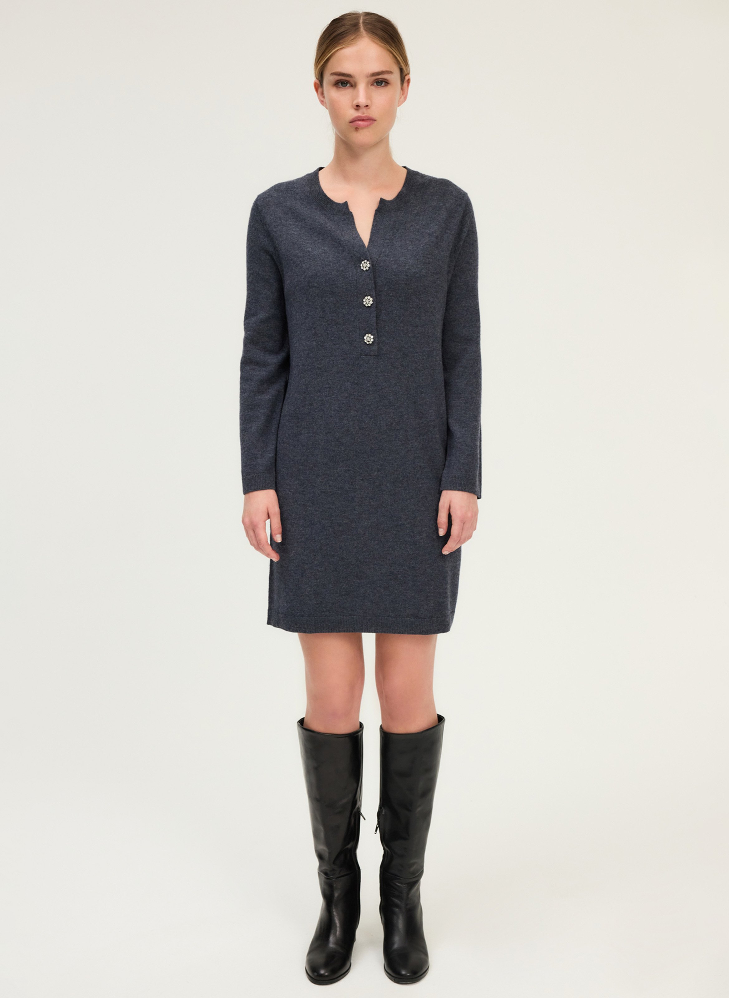 Robe courte en laine col tunisien PABLO Gris