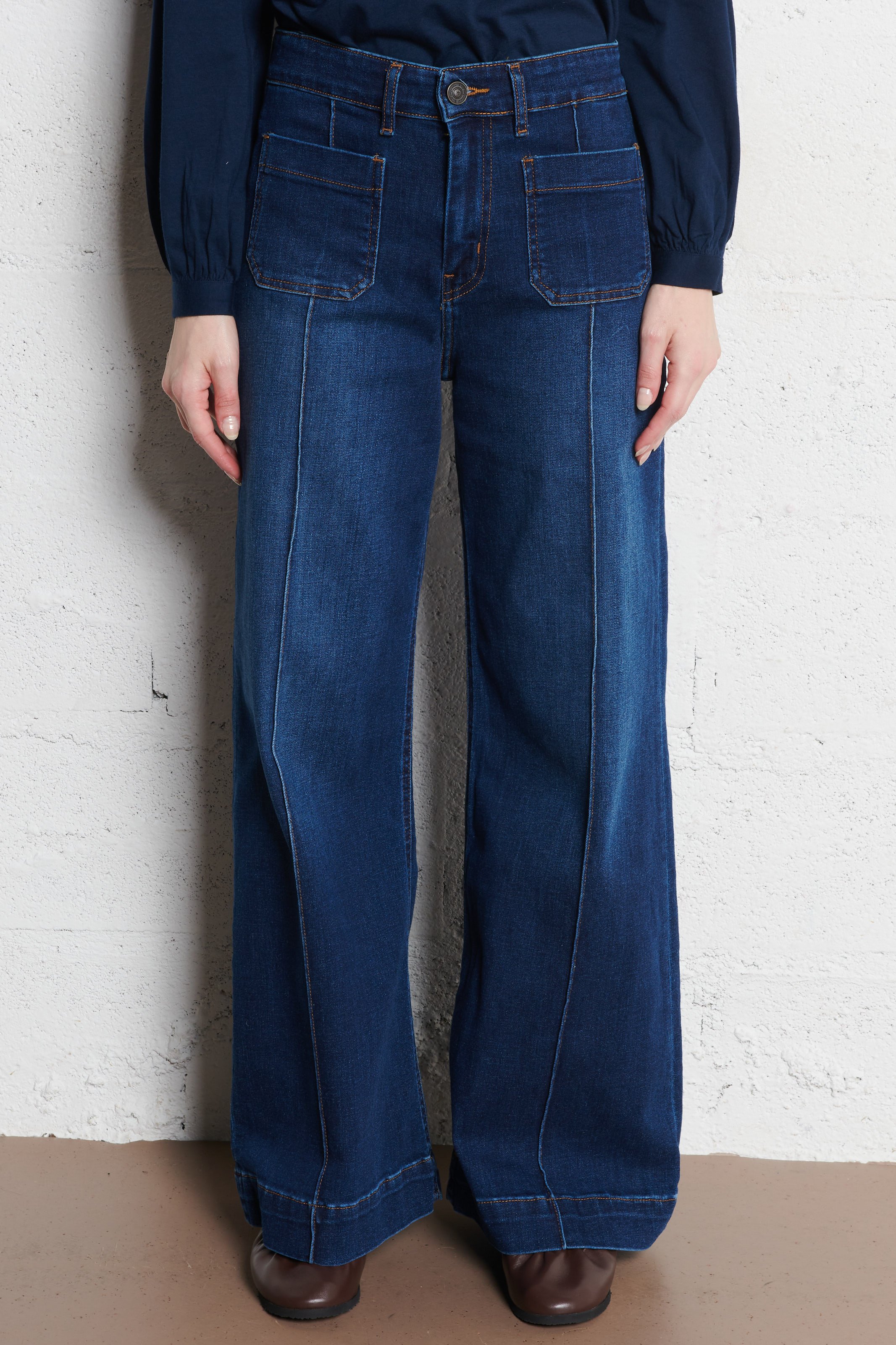 Cotton-blend wide-leg jeans SUD EXPRESS Blue