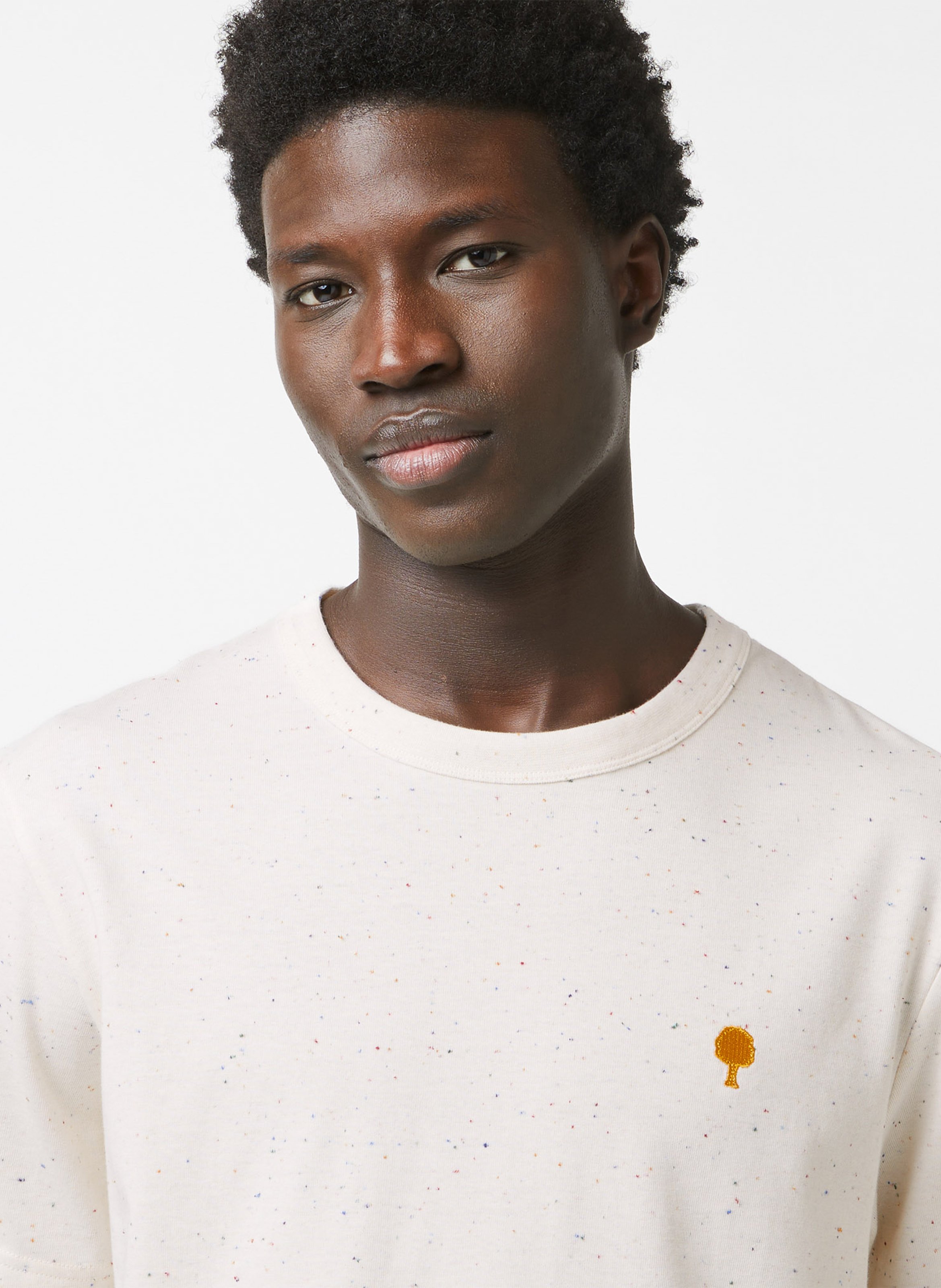 Flecked loose-fit round-neck T-shirt Beige